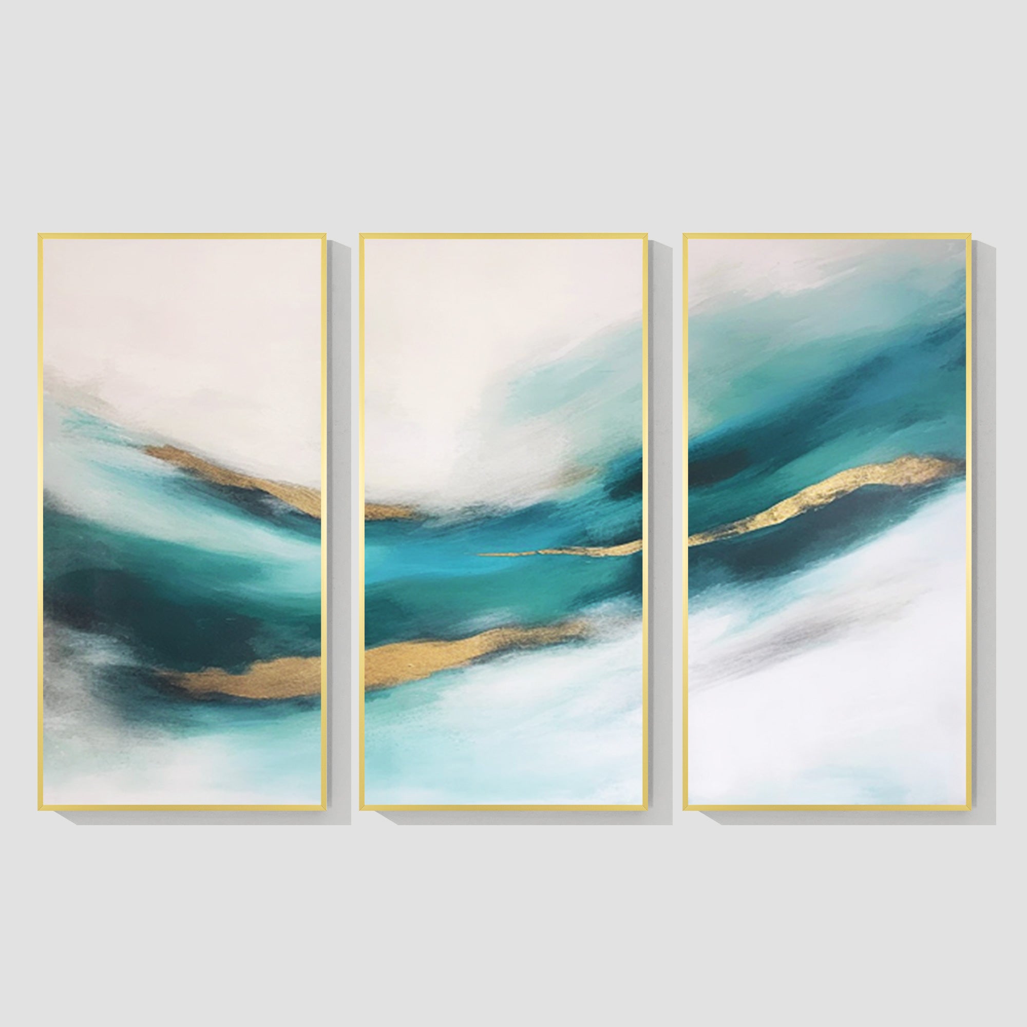 3 Pieces Teal Blue Art Watercolor Oil Painting