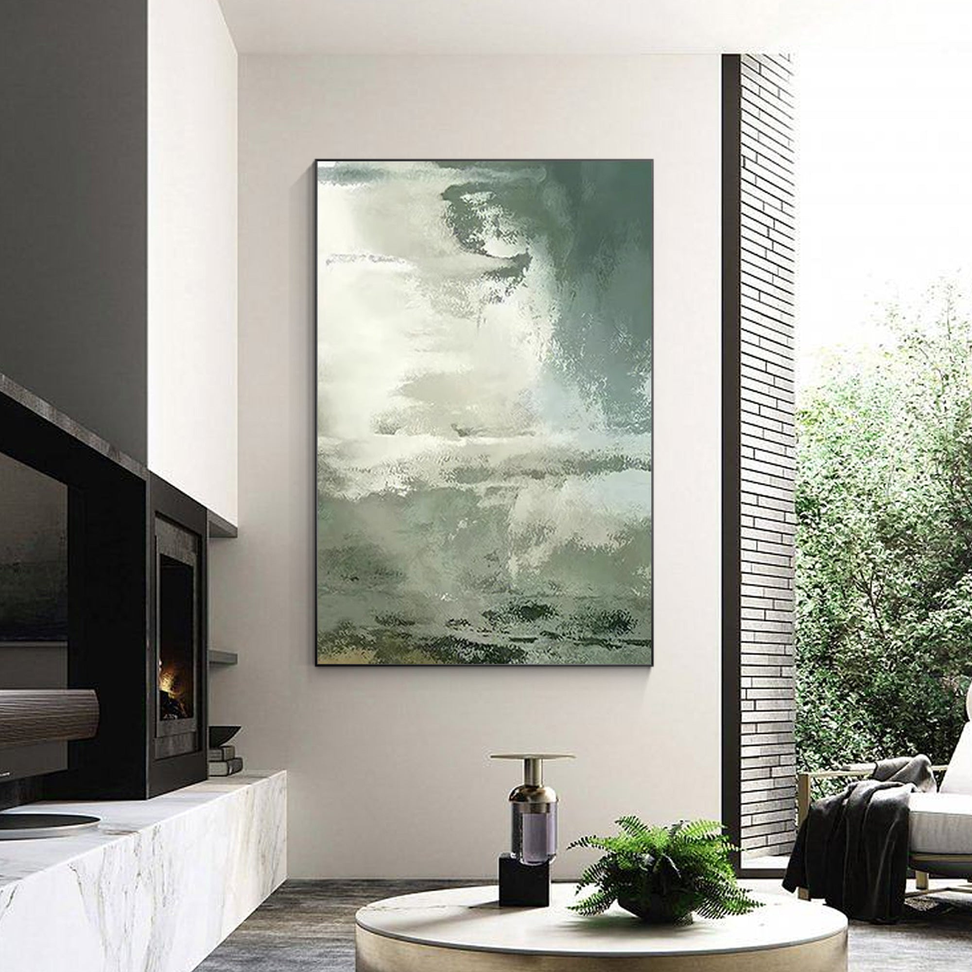 Cloud Abstract Painting Green Wall Art