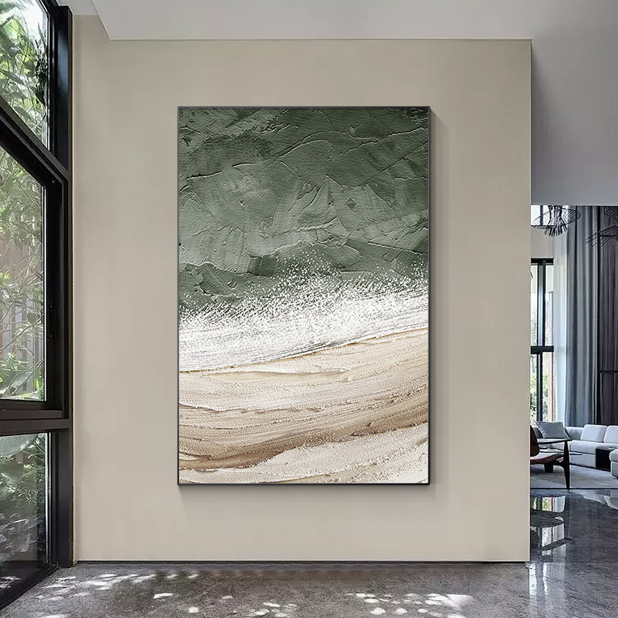 Beach Abstract Oil Painting Large Vertical Art