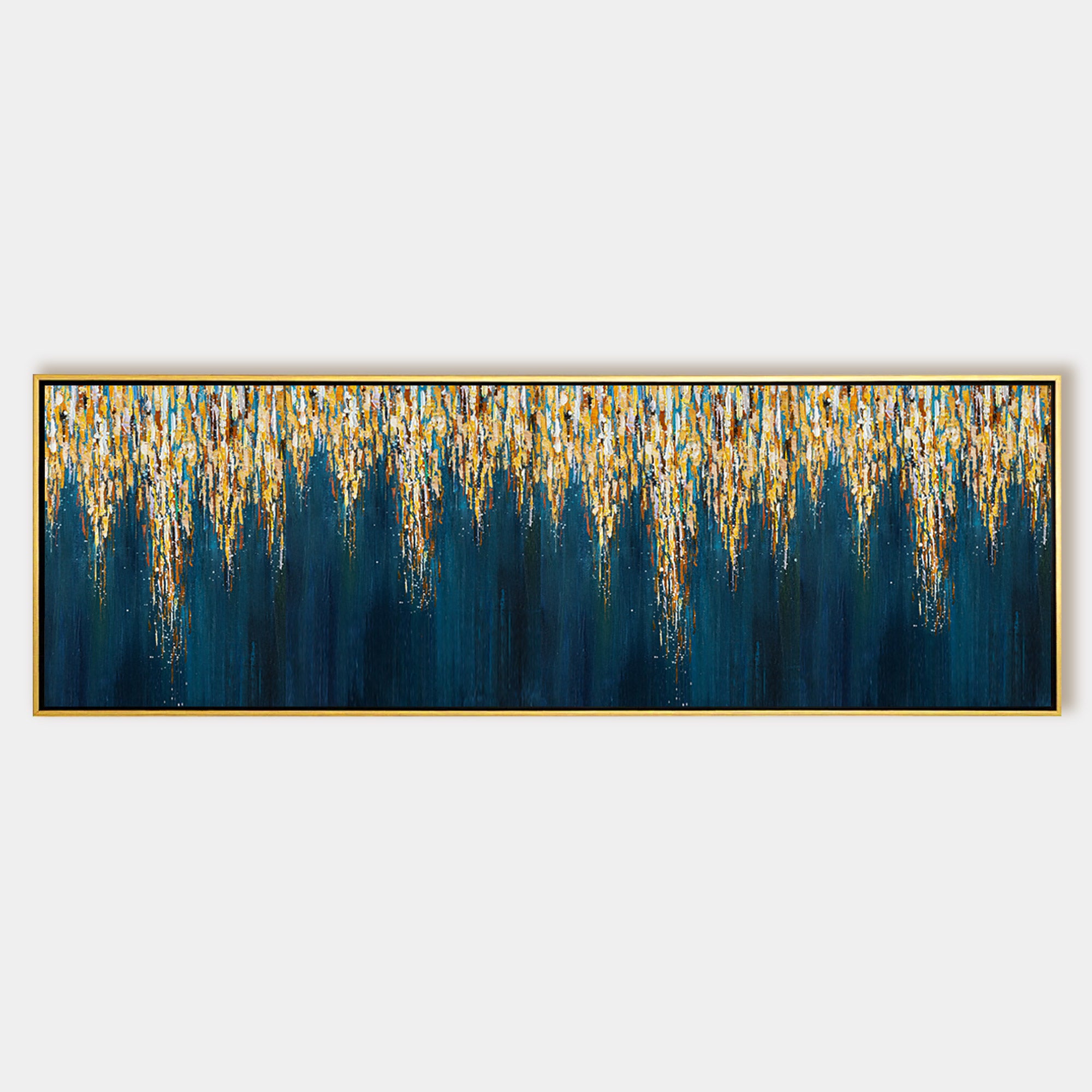 Navy Blue Abstract Flower Oil Painting Long Narrow Art