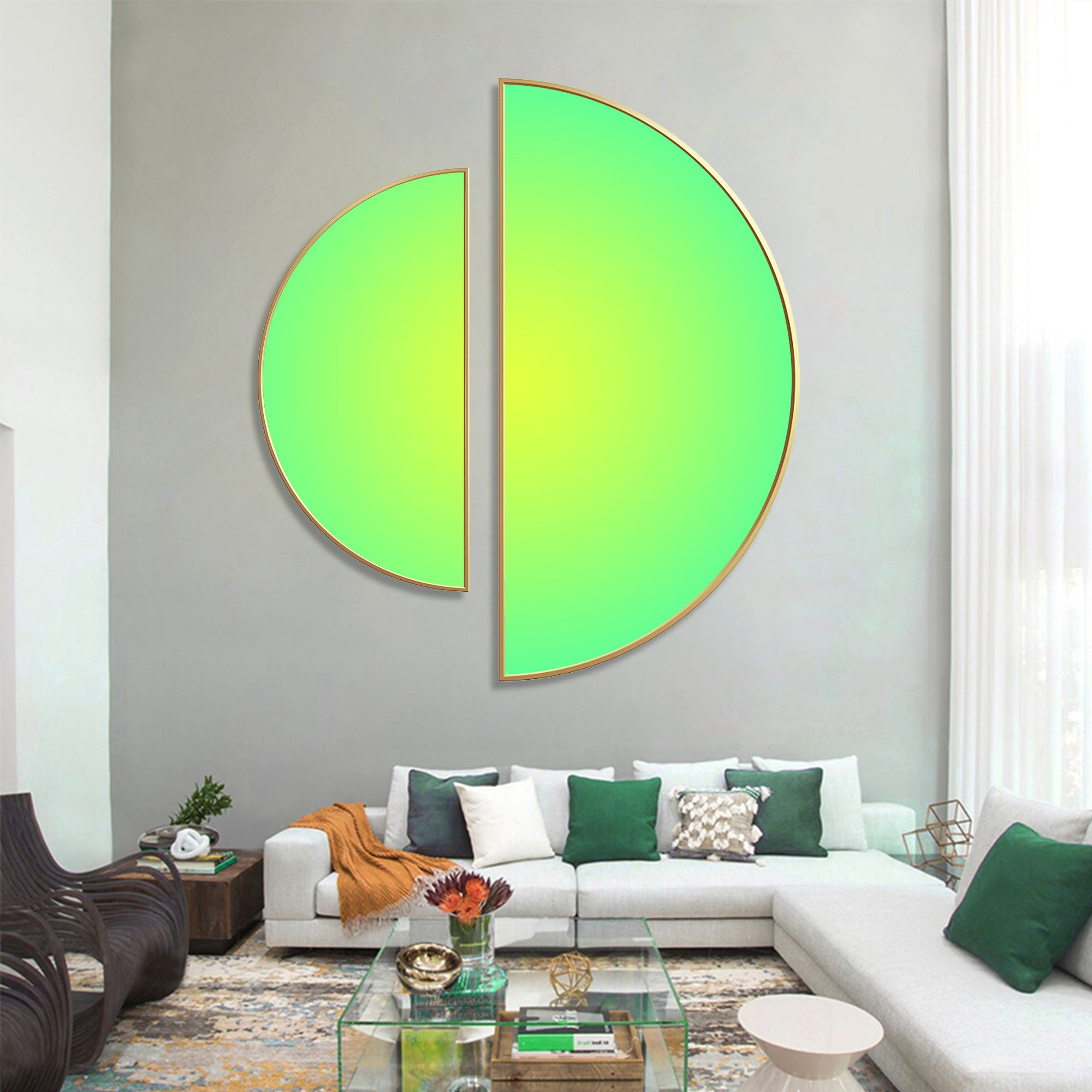 Lime Green Abstract Painting Round Wall Art