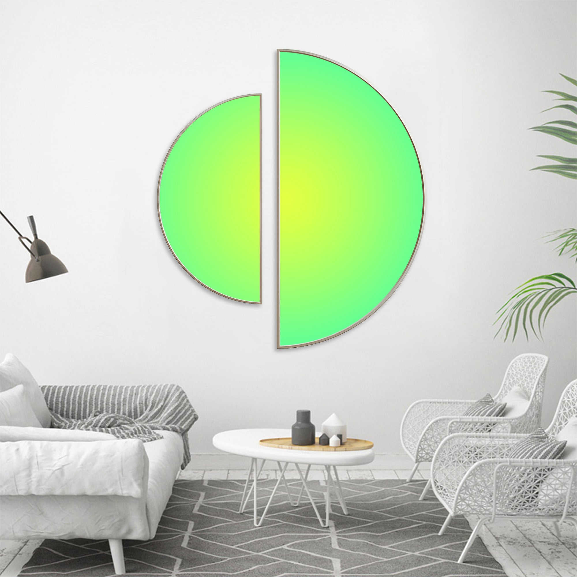 Lime Green Abstract Painting Round Wall Art