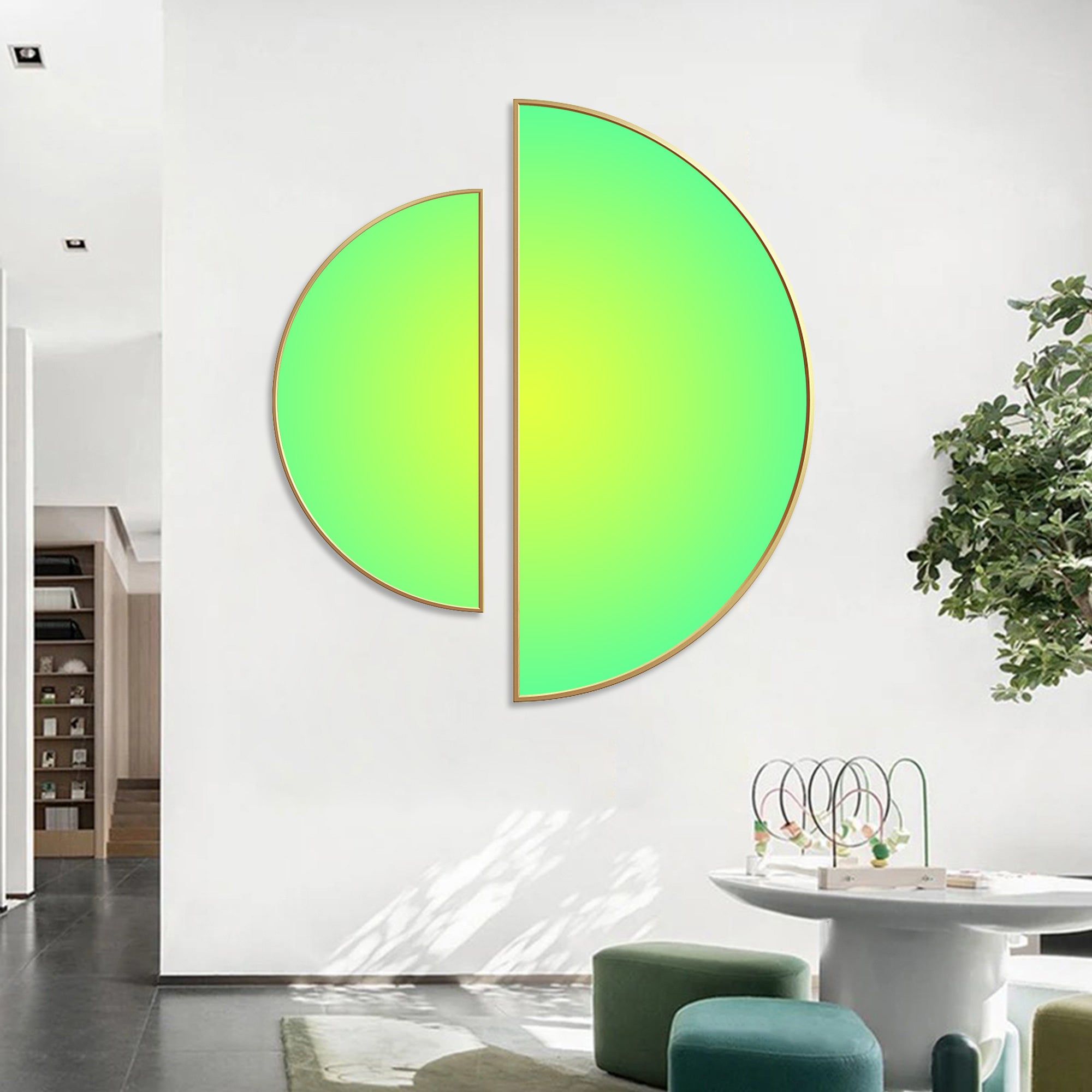 Lime Green Abstract Painting Round Wall Art