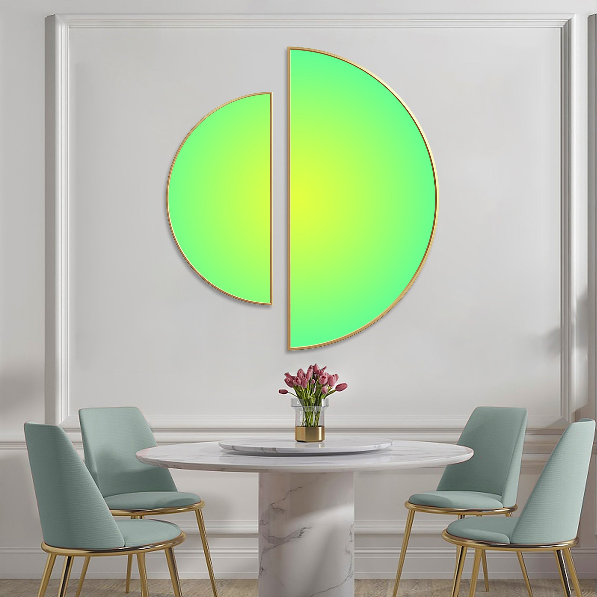 Lime Green Abstract Painting Round Wall Art