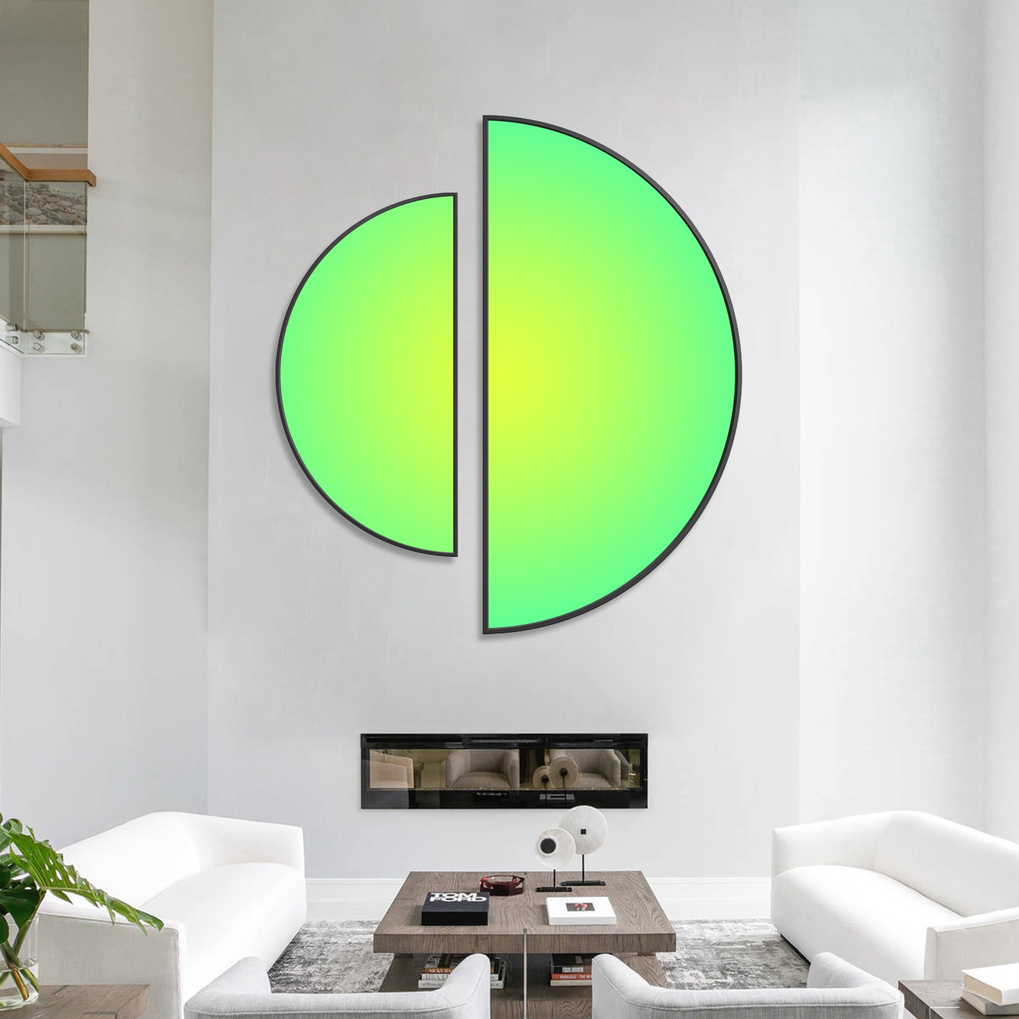 Lime Green Abstract Painting Round Wall Art