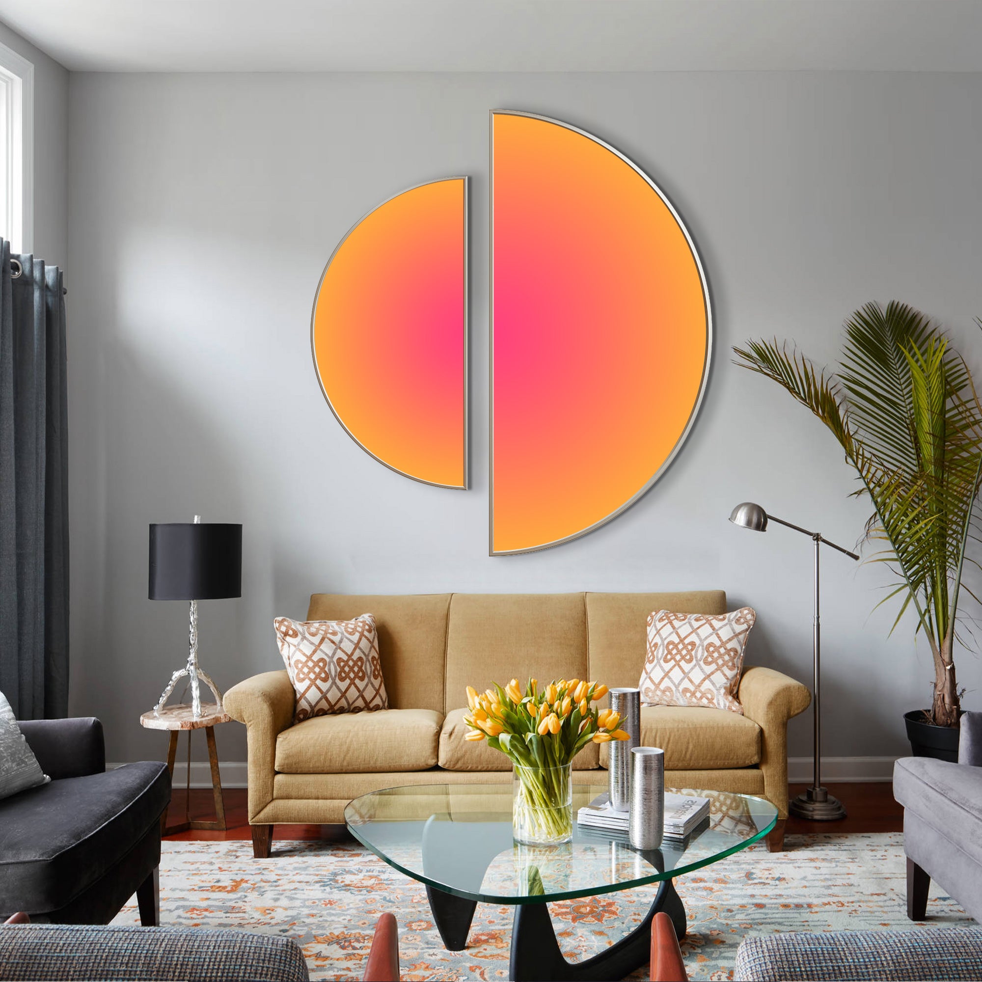 Hot Pink Orange Colorful Round Wall Art