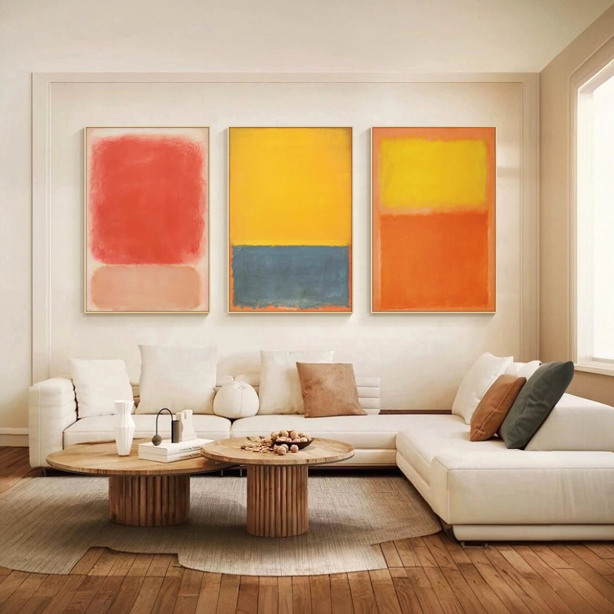 contemporary color block painting set of 3 handmade