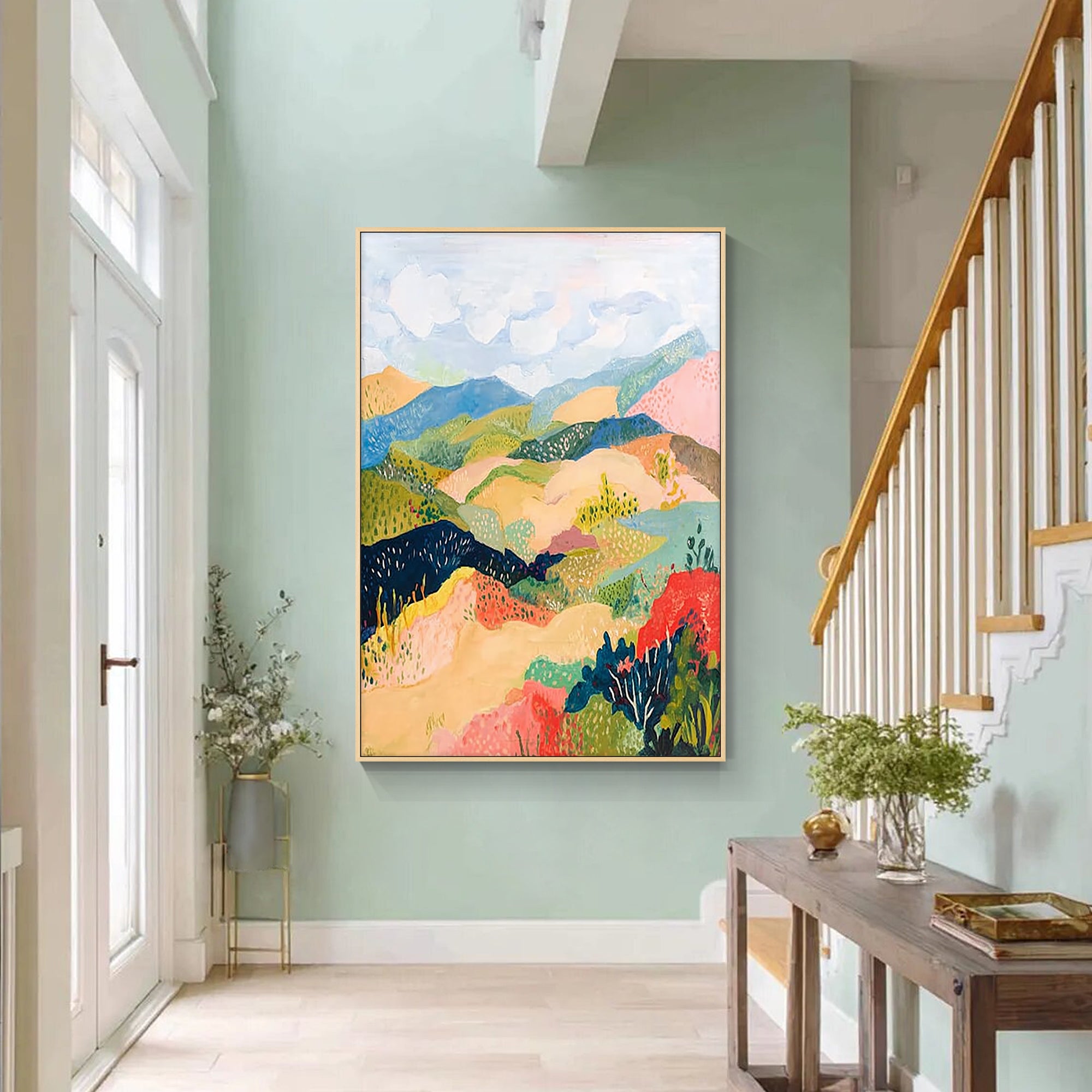 modern colorful landscape painting living room decor