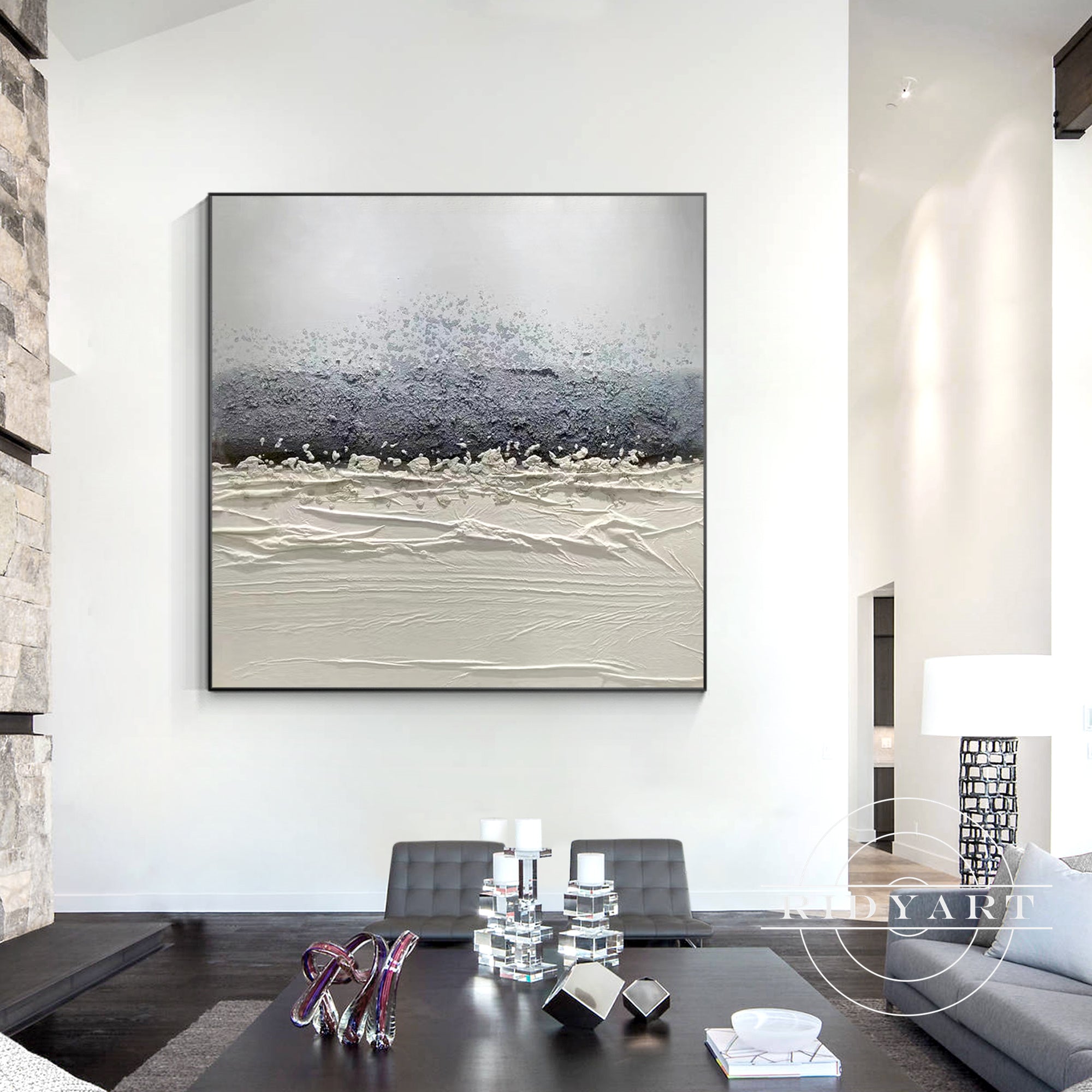 Salbeigrünes Berggemälde - Minimalistische große Wandkunst