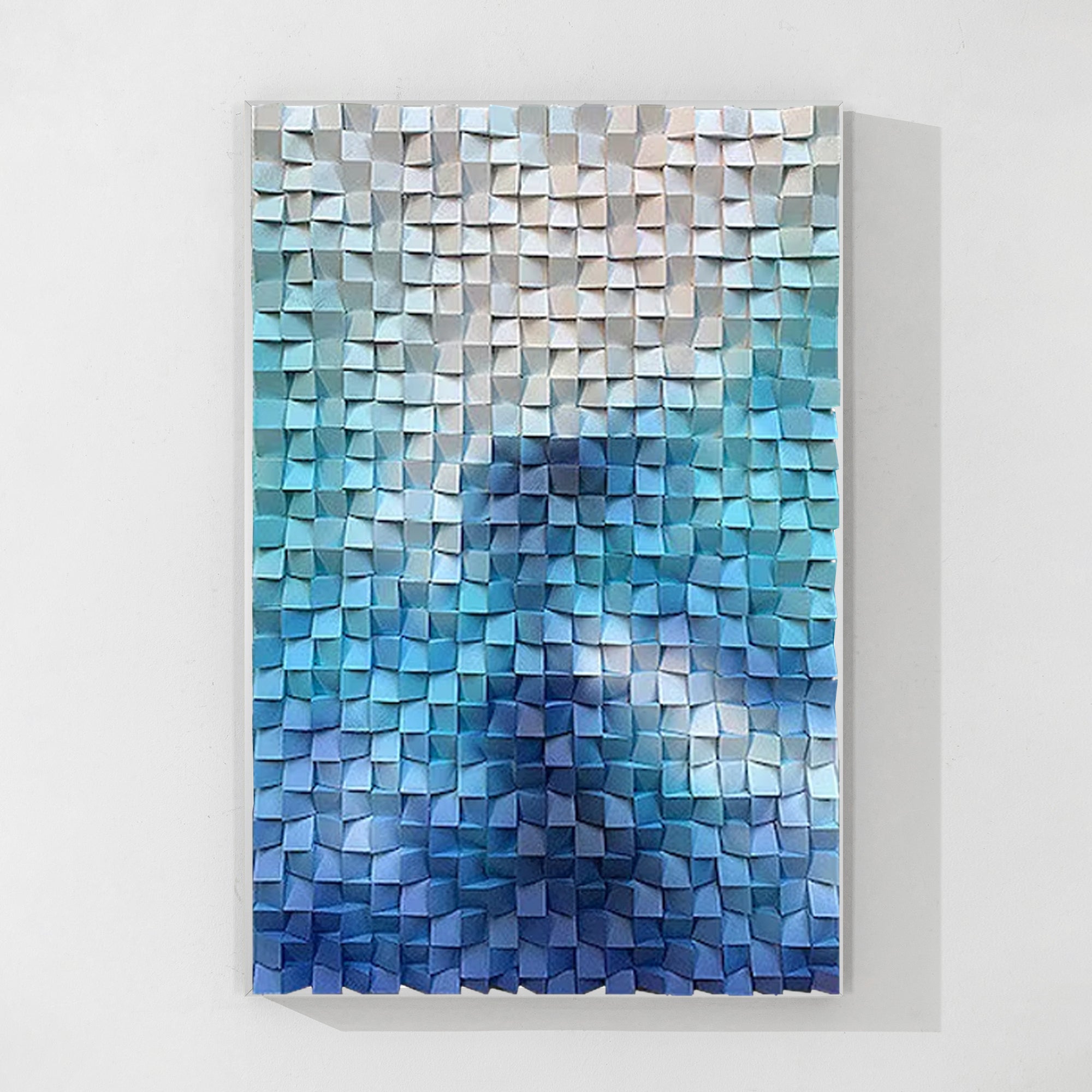 Abstract blue and teal wave wood block art