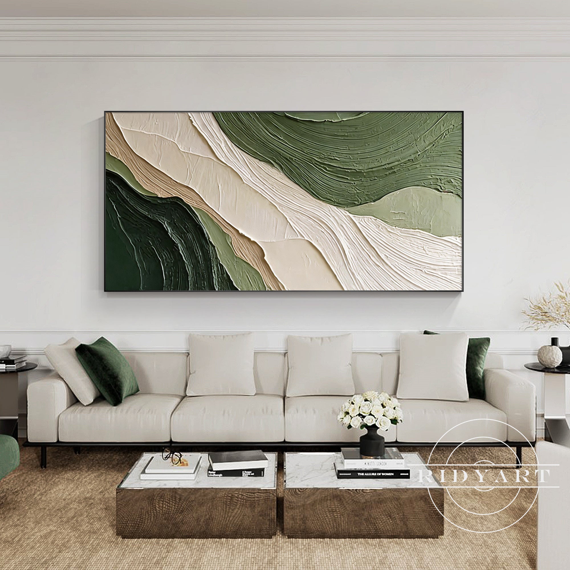Hand painted landscape canvas in living room