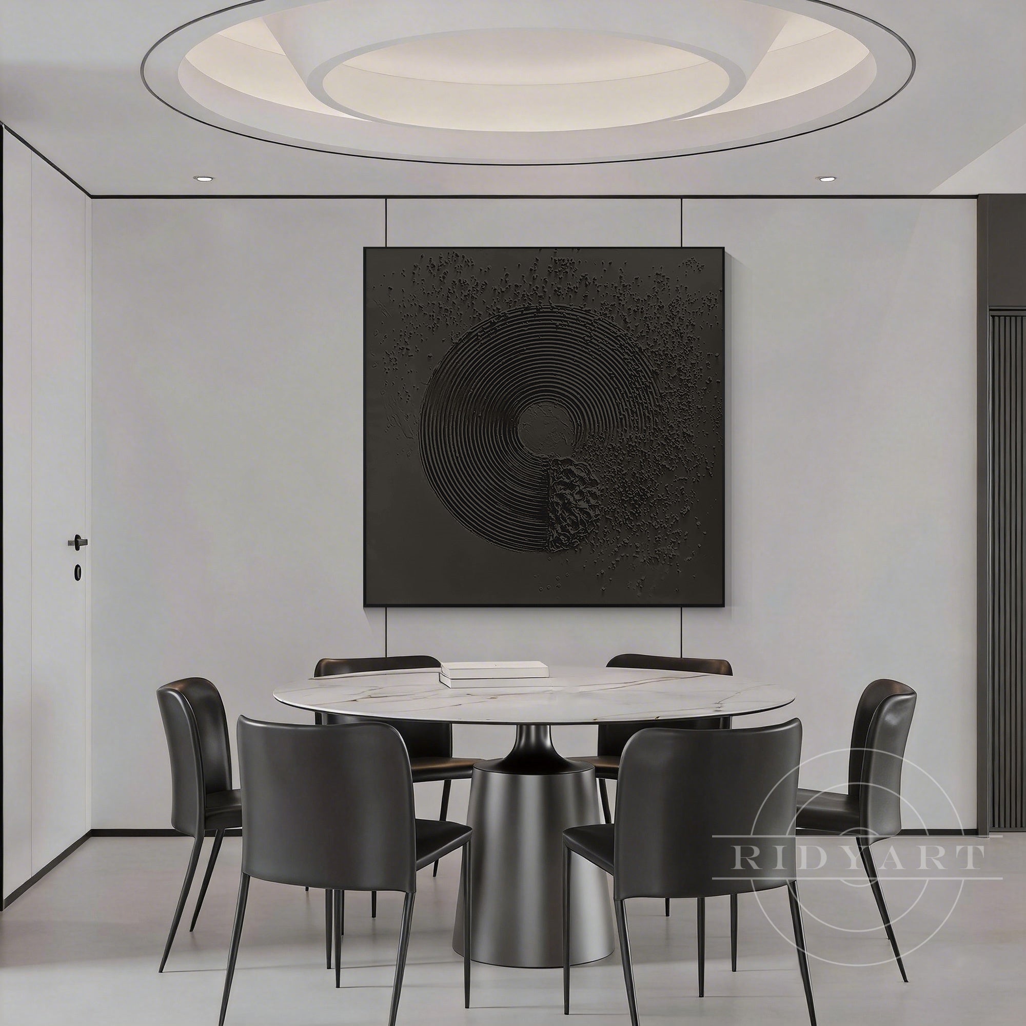 Black enso circle abstract textured canvas wall art