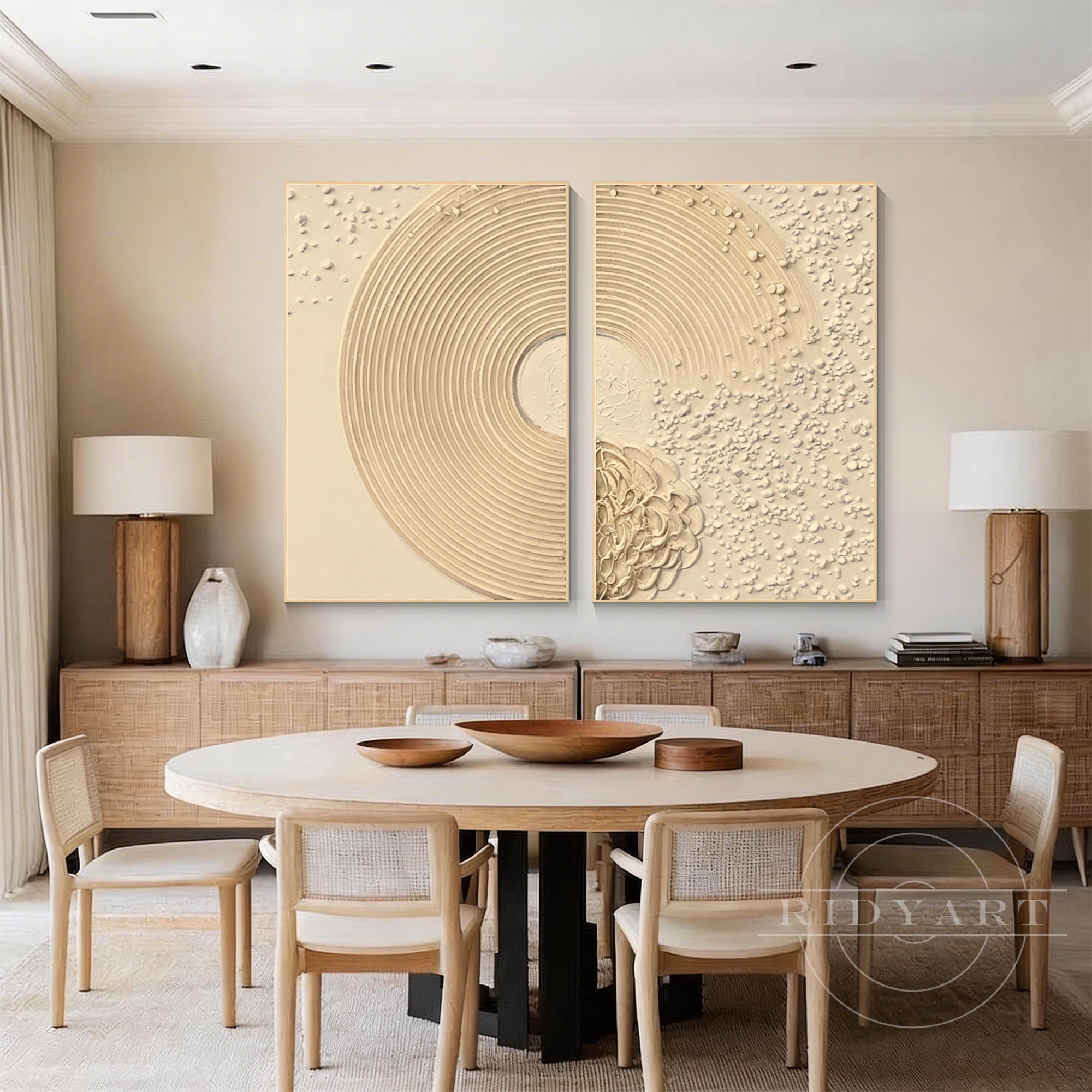 Beige abstract ocean wall art set of 2 textured canvas