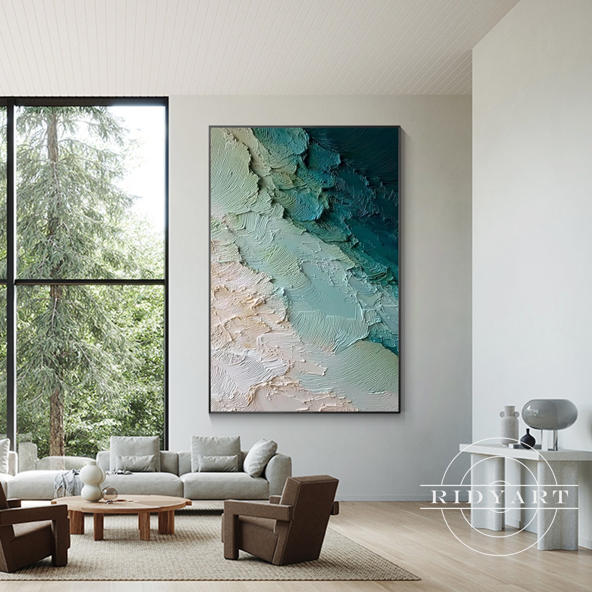 large textured ocean painting for living room