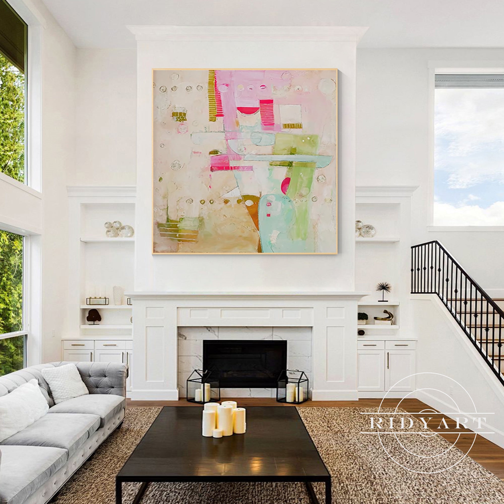 boho pastel canvas painting for living room