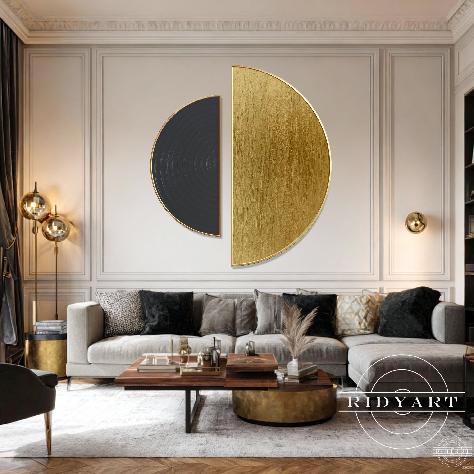 circular black gold painting modern luxury wall decor