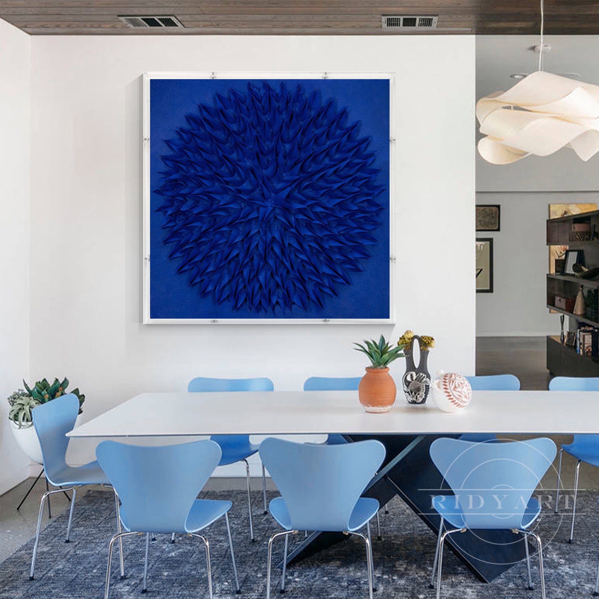3d navy blue wall art modern office living room decor