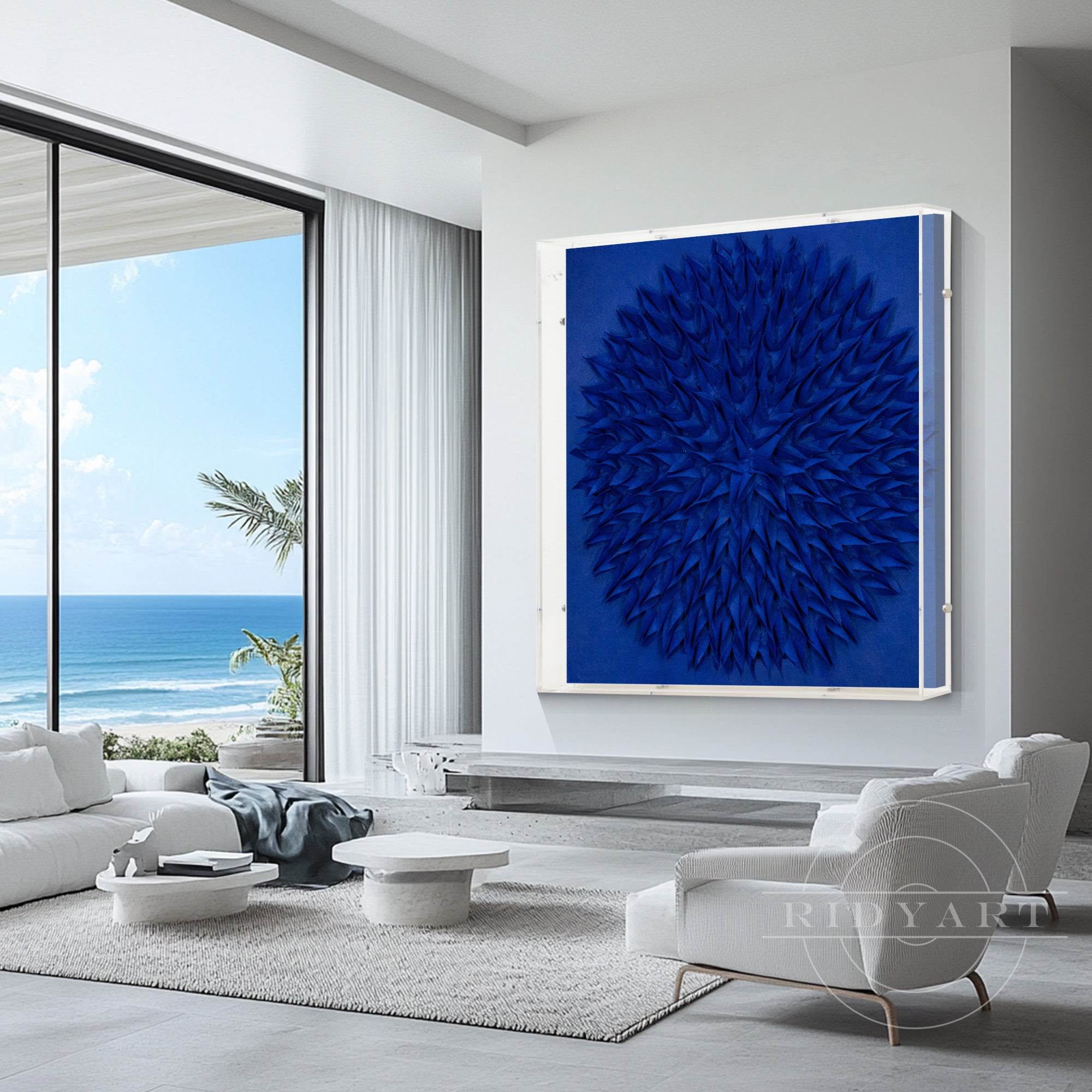 modern framed navy blue abstract wall art decor