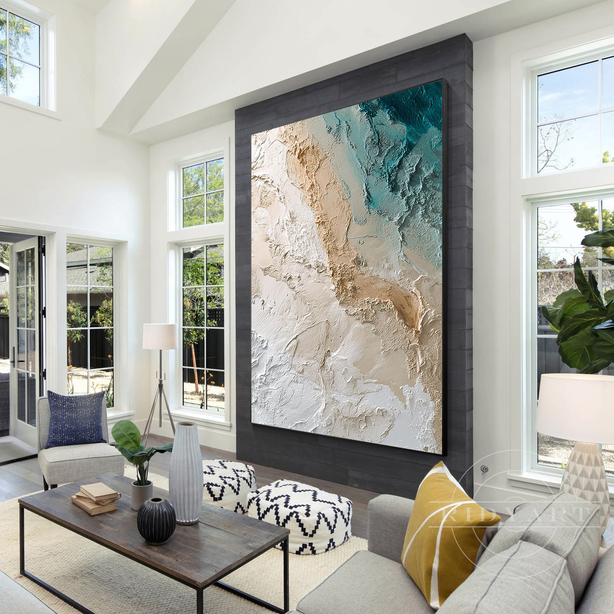 sculptural ocean wall art minimalist living room decor