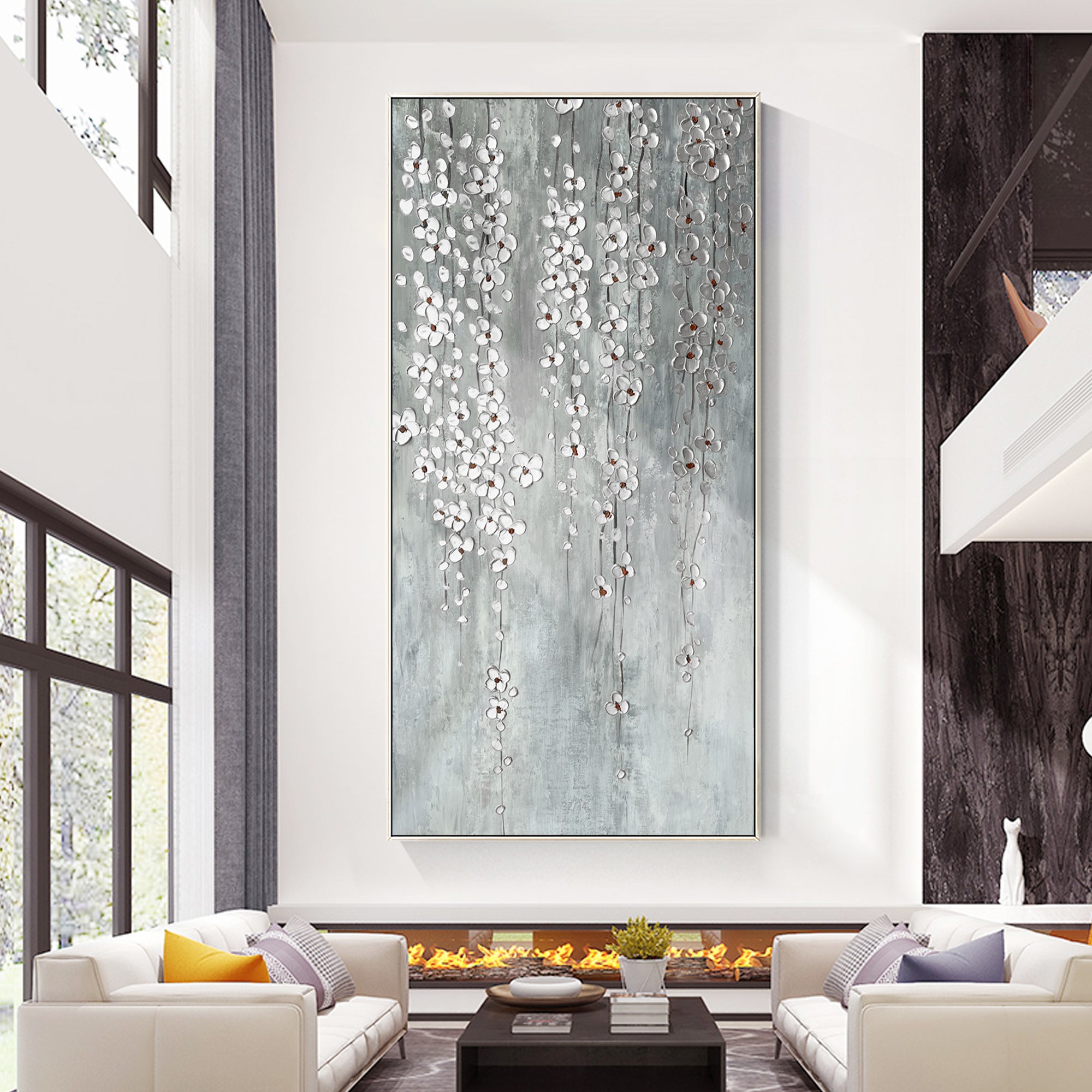 Silver Flower Abstract Oil Painting