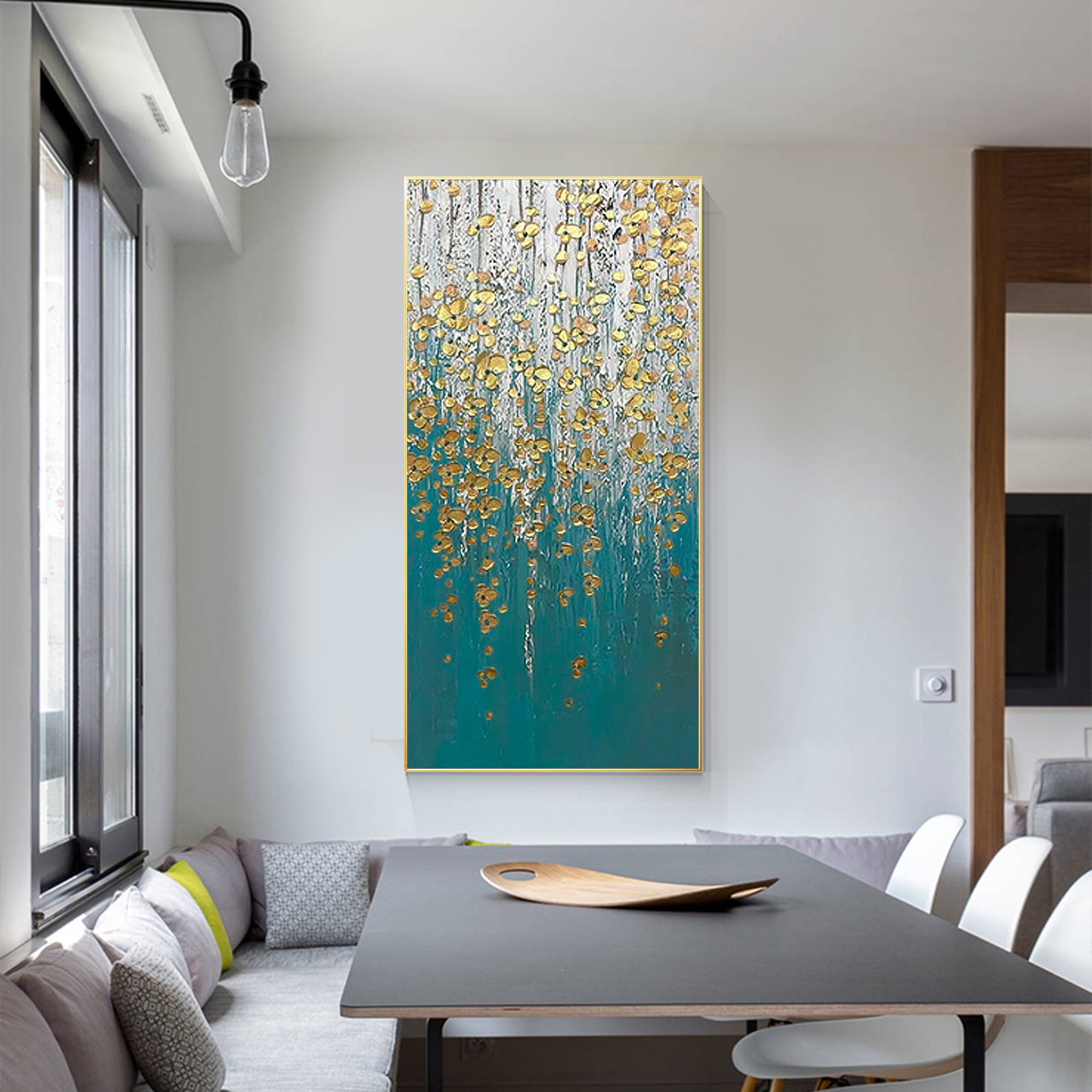 Abstract Flower Oil Painting Teal Wall Art