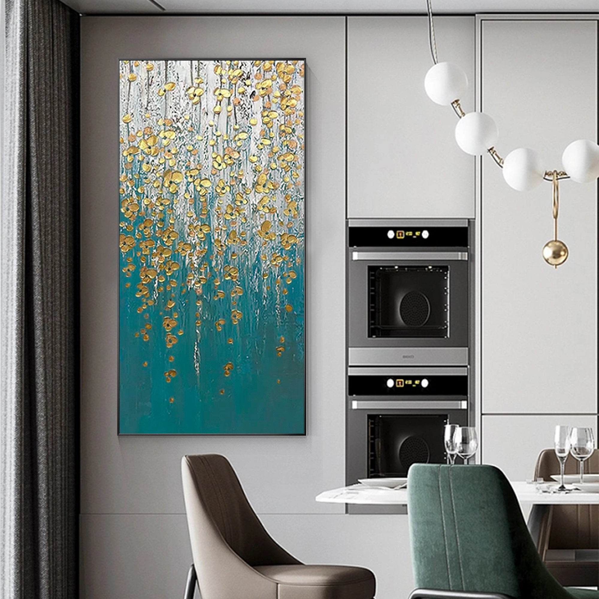 Abstract Flower Oil Painting Teal Wall Art