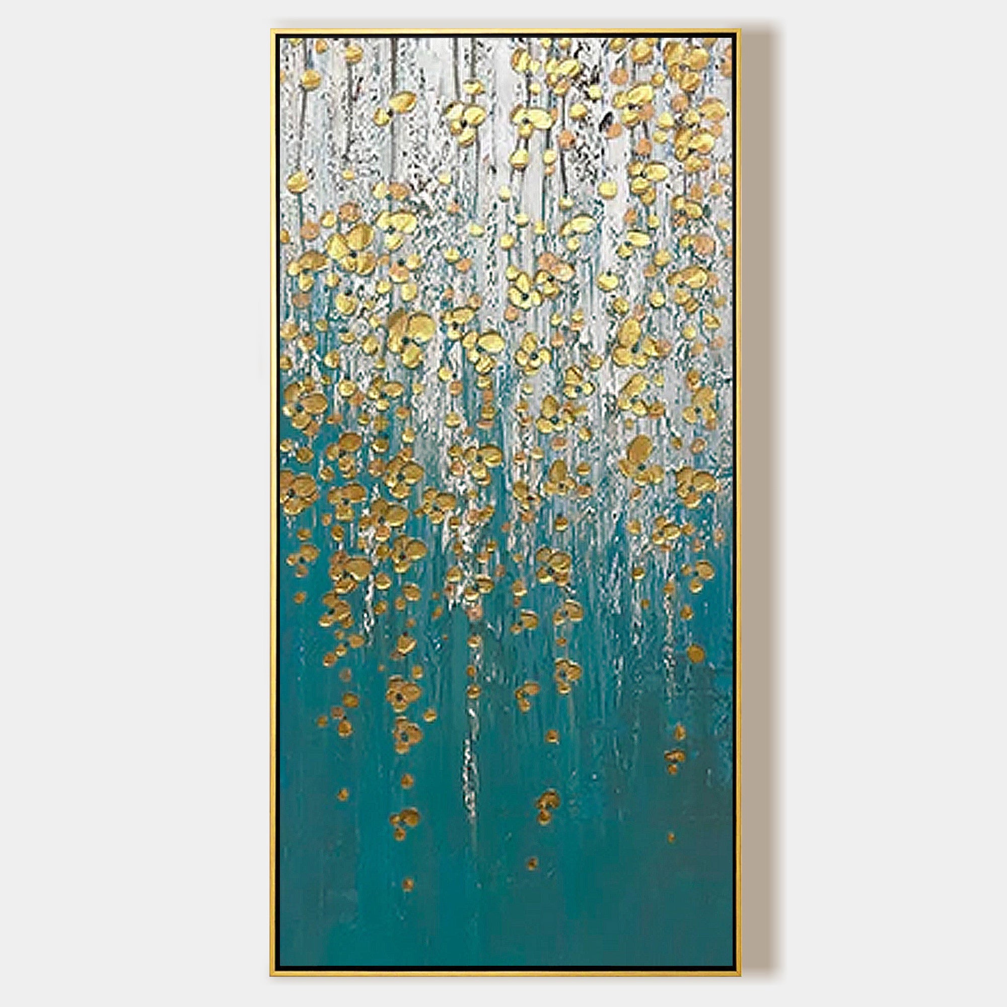 Abstract Flower Oil Painting Teal Wall Art