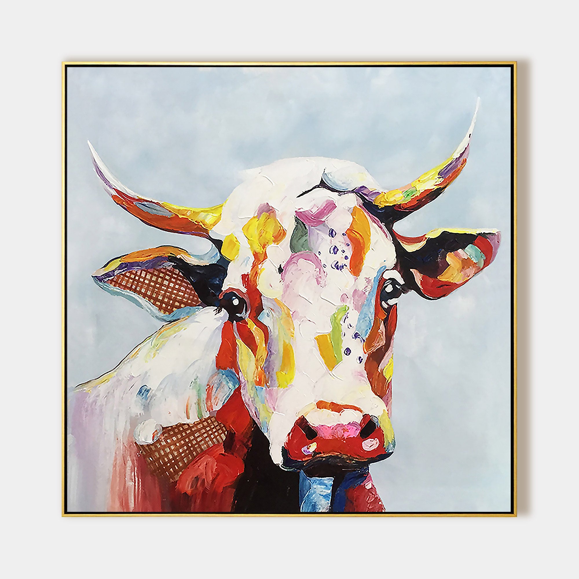 Modern Animal Colorful Cow Oil Painting