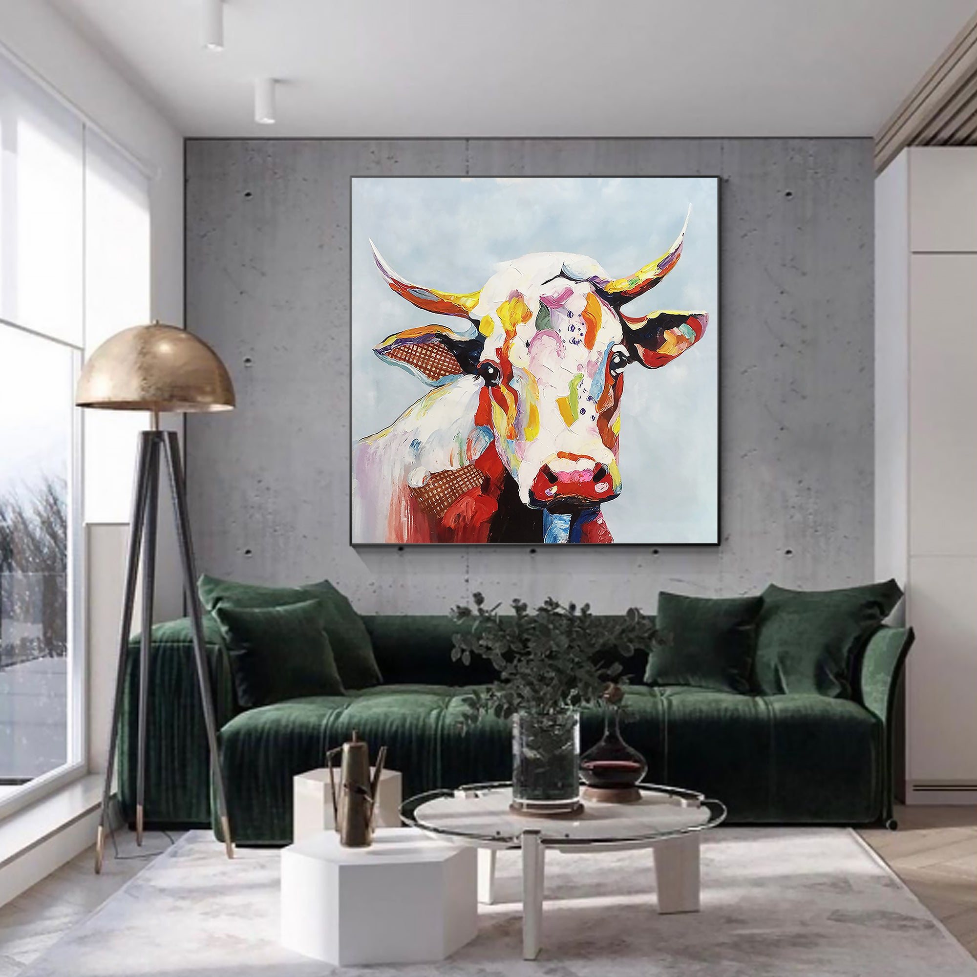 Modern Animal Colorful Cow Oil Painting