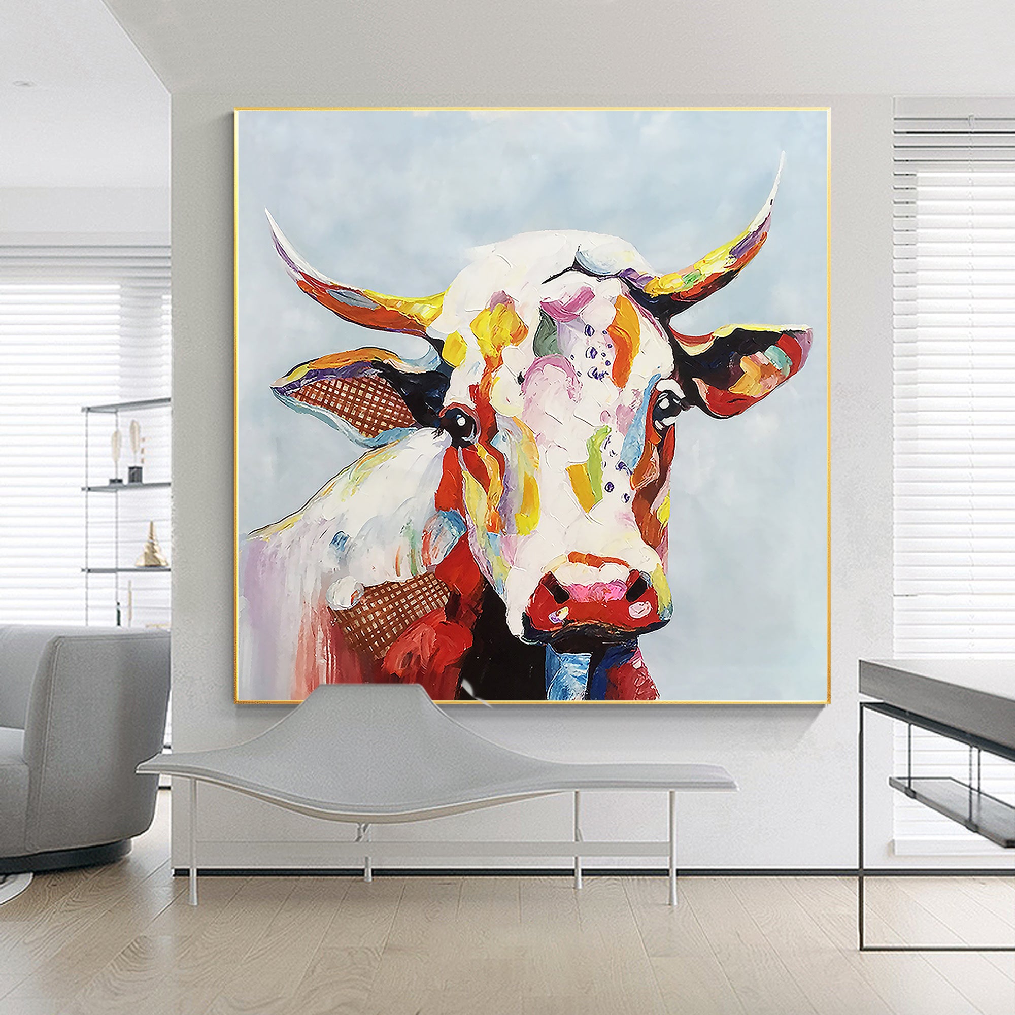 Modern Animal Colorful Cow Oil Painting