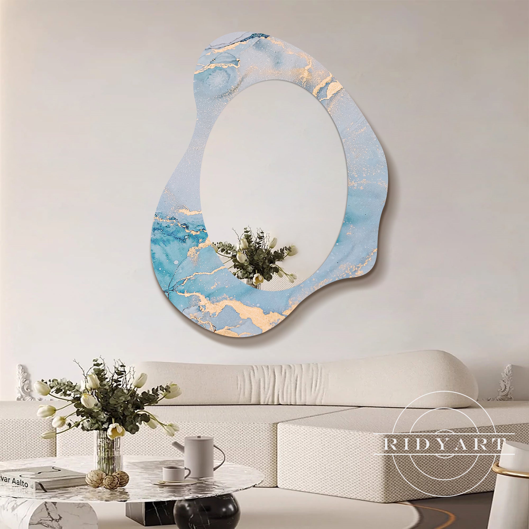 1.Blue and gold acrylic spray-painted shaped mirror
2.Elegant blue and gold wall mirror with modern design
3.Contemporary blue and gold abstract mirror for home decor
4.Luxurious blue and gold acrylic mirror with unique shape
5.Stylish blue and gold acrylic shaped mirror for modern spaces