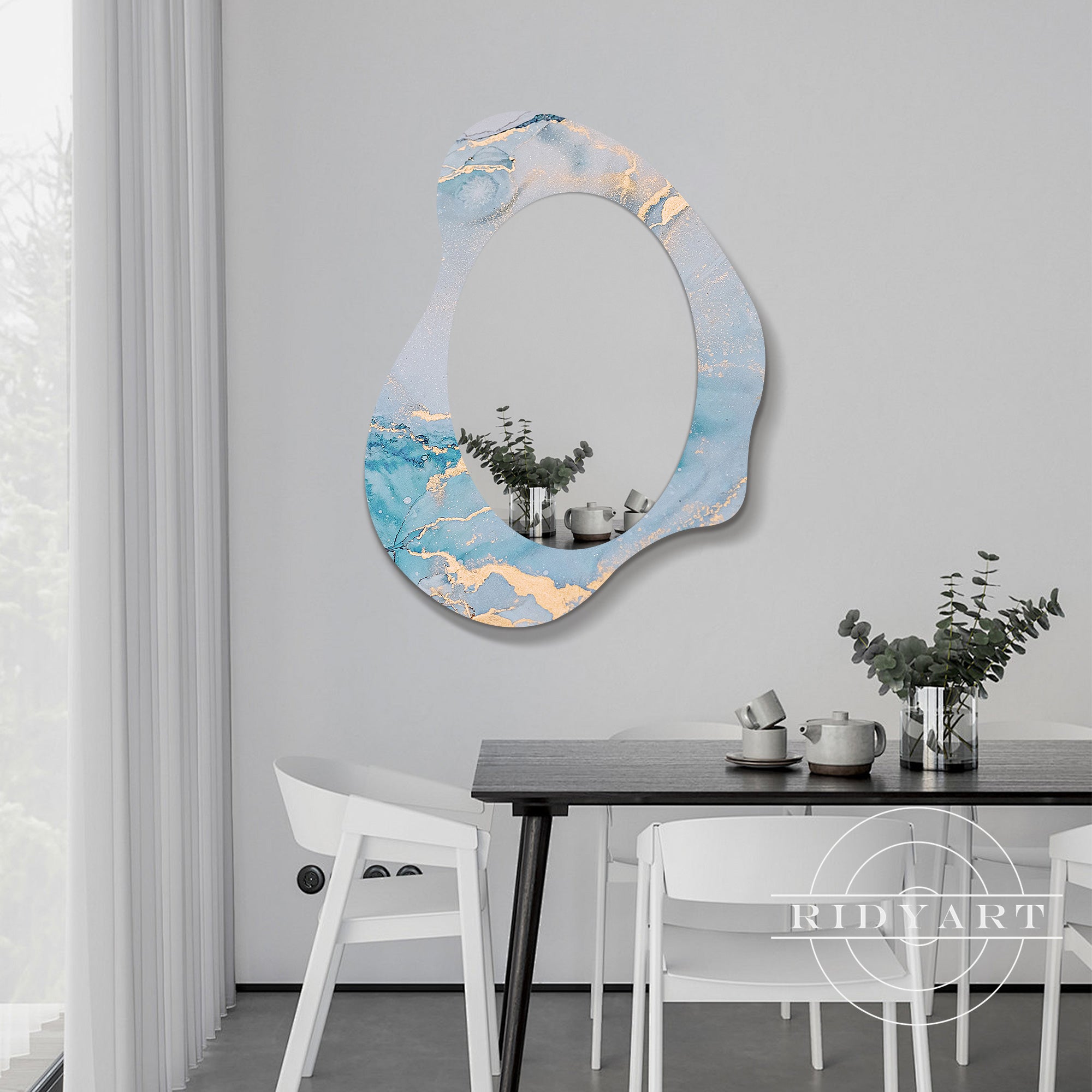 1.Blue and gold acrylic spray-painted shaped mirror
2.Elegant blue and gold wall mirror with modern design
3.Contemporary blue and gold abstract mirror for home decor
4.Luxurious blue and gold acrylic mirror with unique shape
5.Stylish blue and gold acrylic shaped mirror for modern spaces