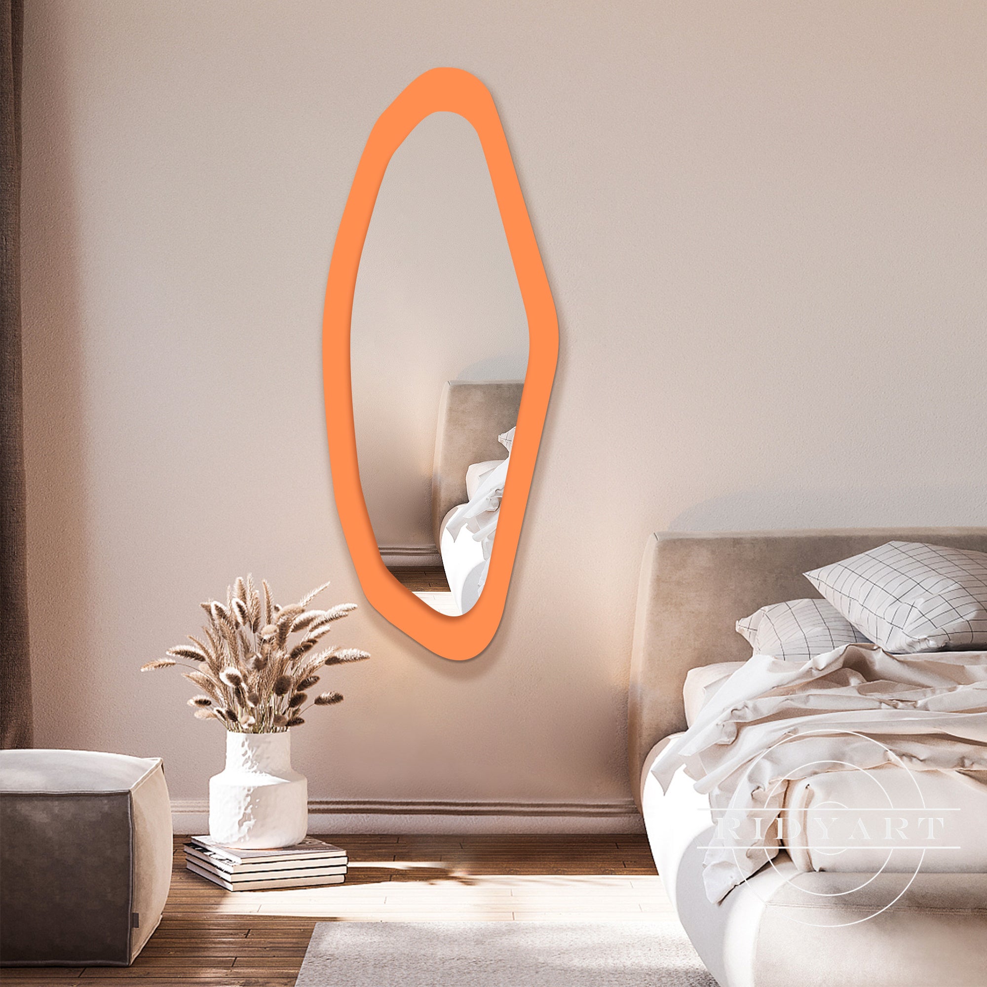 Modern acrylic mirror with colorful dopamine accents
