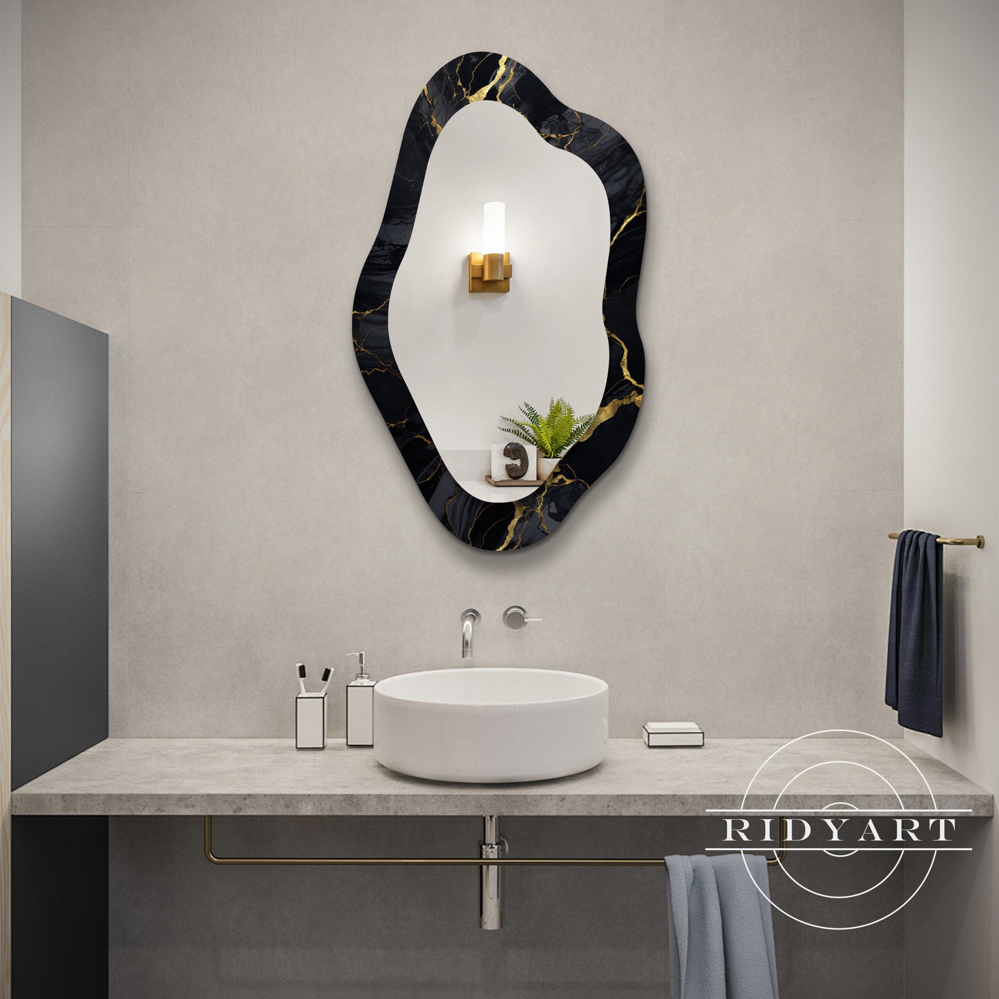 Contemporary black and gold acrylic mirror for home décor