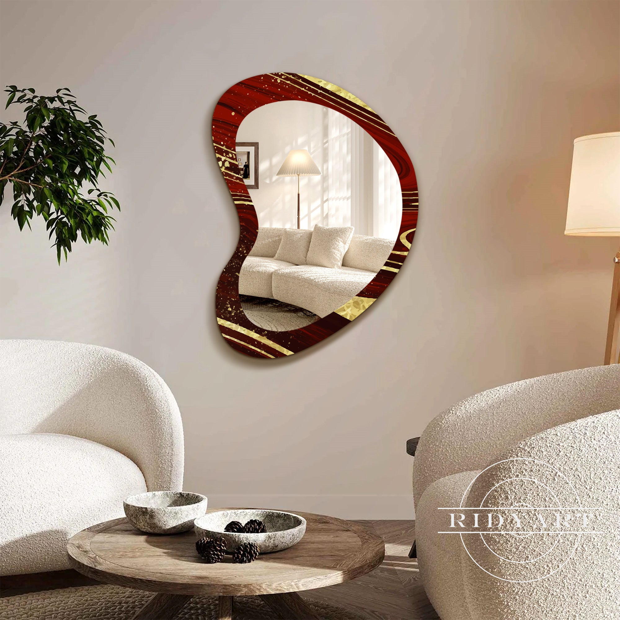 1.Burgundy red and gold spray-painted shaped mirror for vanity
2.Elegant burgundy and gold wall mirror for bathrooms
3.Luxury red and gold acrylic mirror for home entryway
4.Modern burgundy red and gold mirror for makeup and dressing rooms
5.Stylish burgundy red and gold shaped mirror for washstands and decor