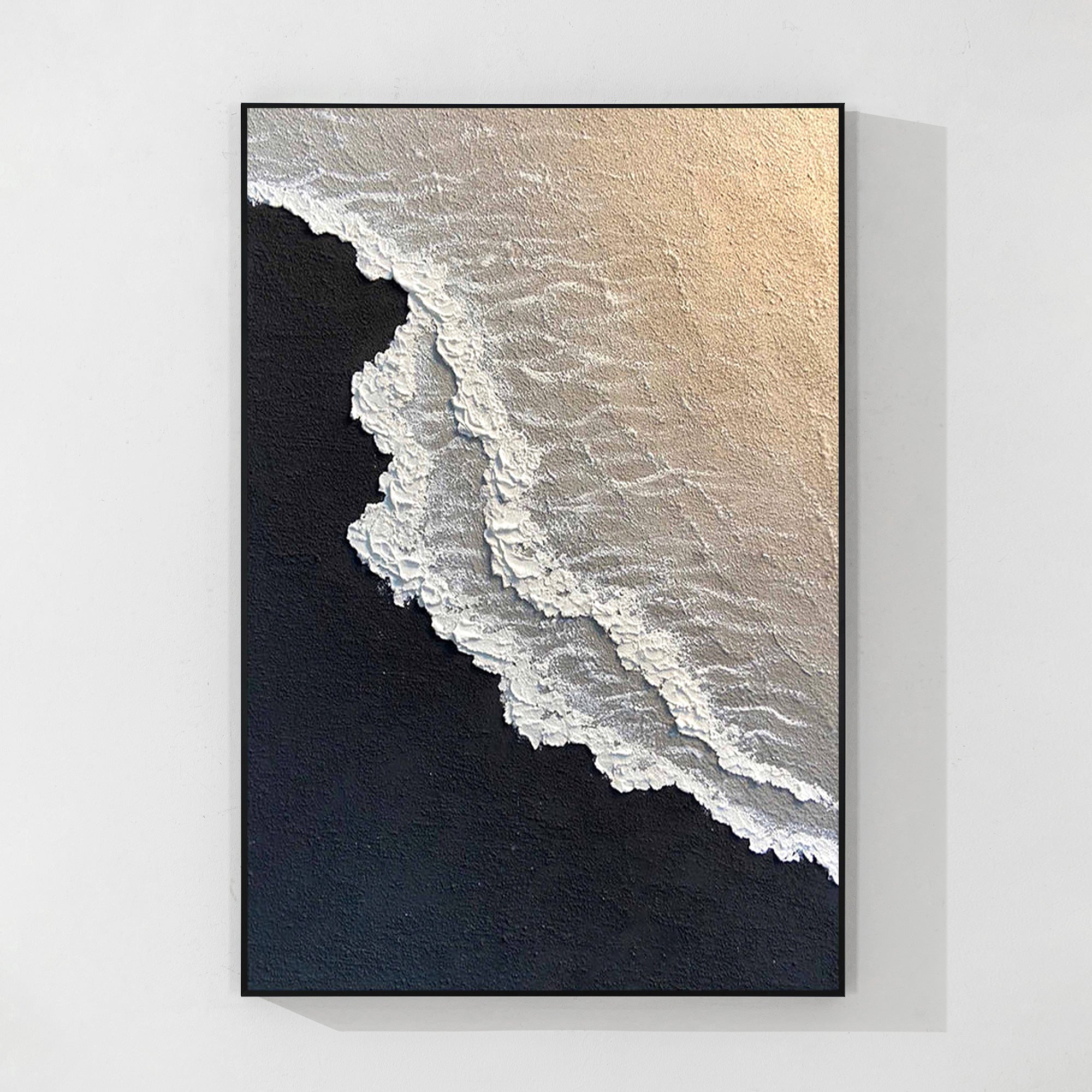  Black ocean waves textured painting