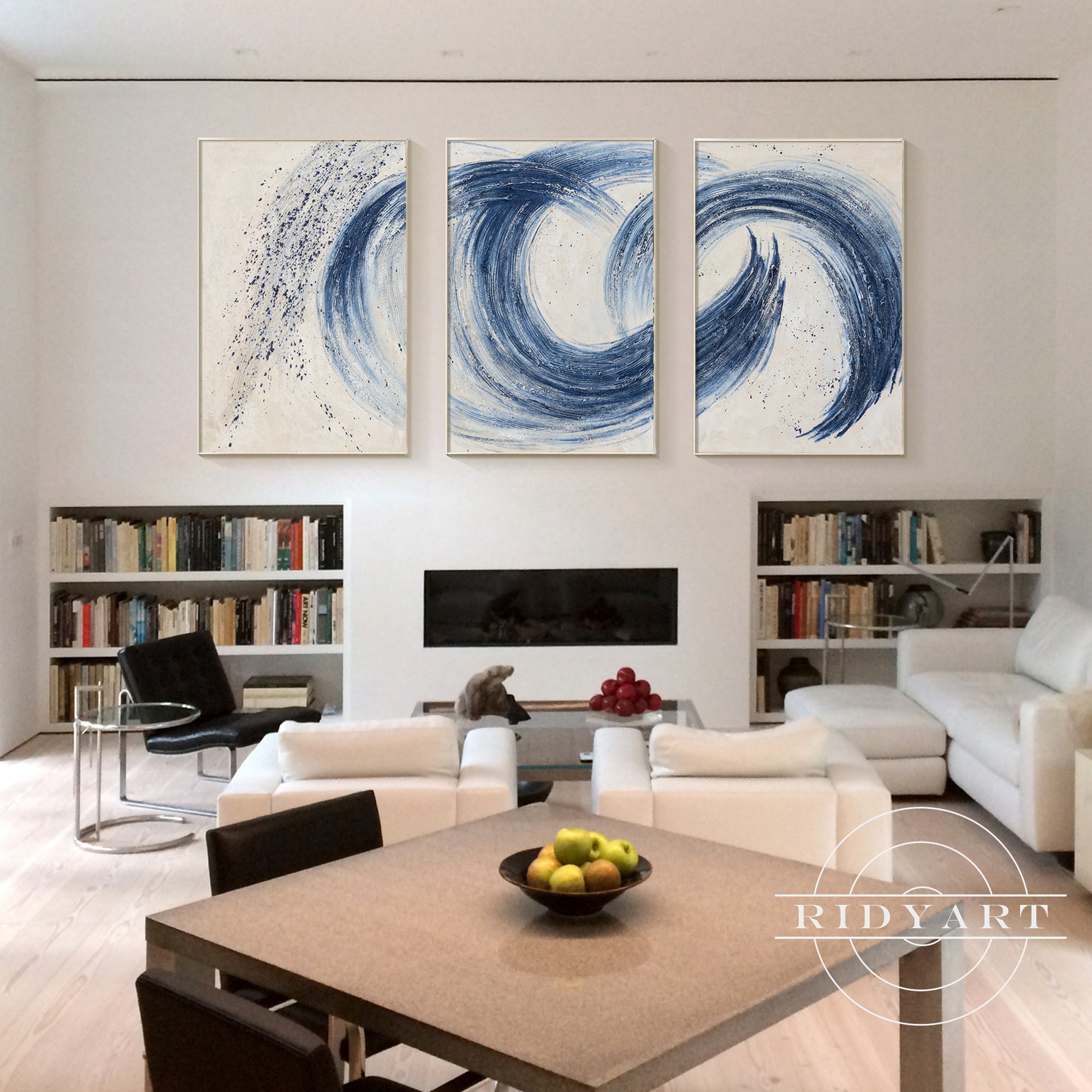 Blue abstract art set for living room