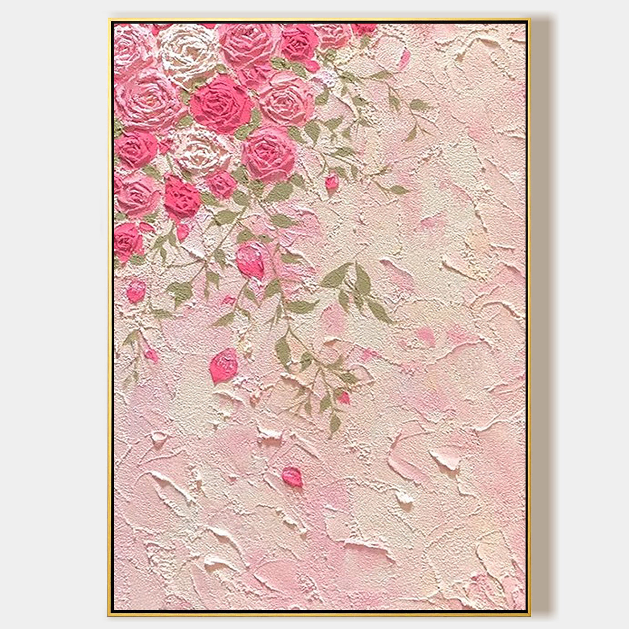 Charming Pink Floral Oil Painting on Canvas