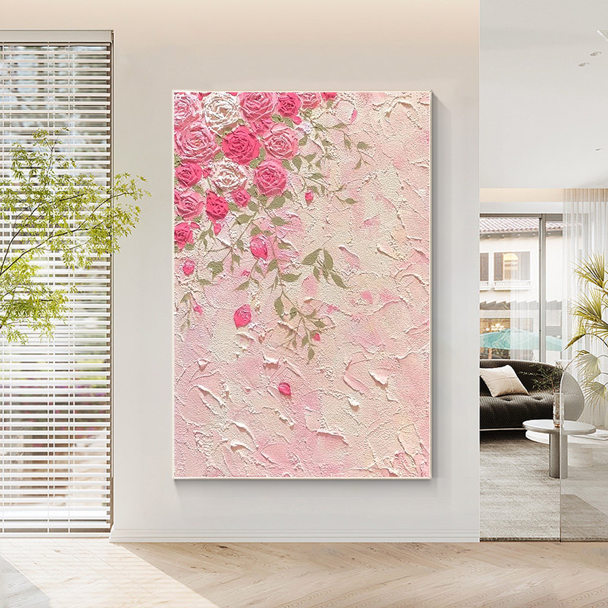 Charming Pink Floral Oil Painting on Canvas