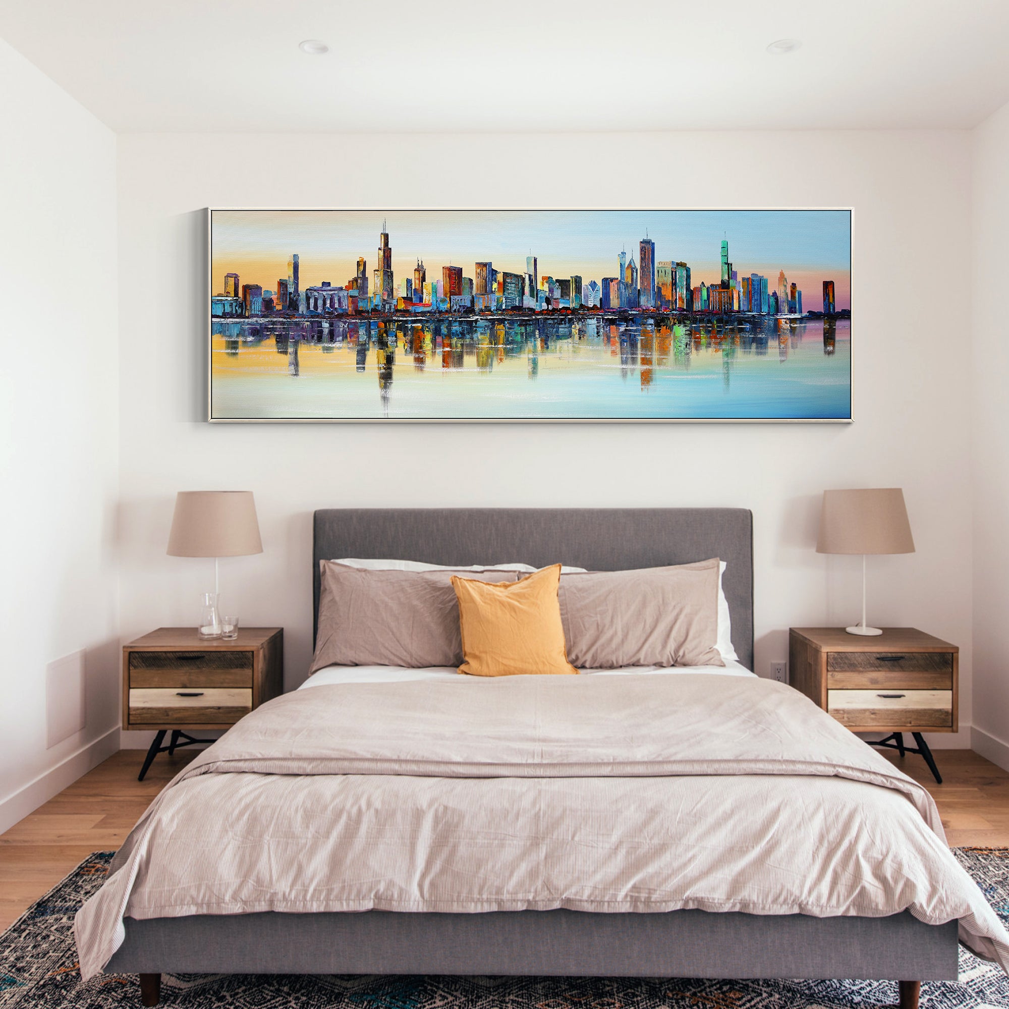 Chicago Sunset Paintings On Cavas Illinois Skyline