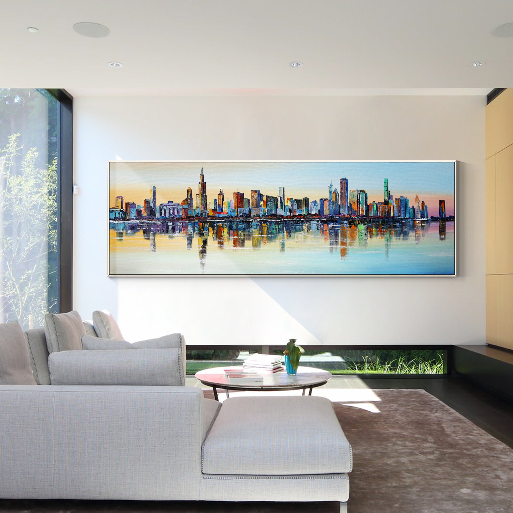 Chicago Sunset Paintings On Cavas Illinois Skyline