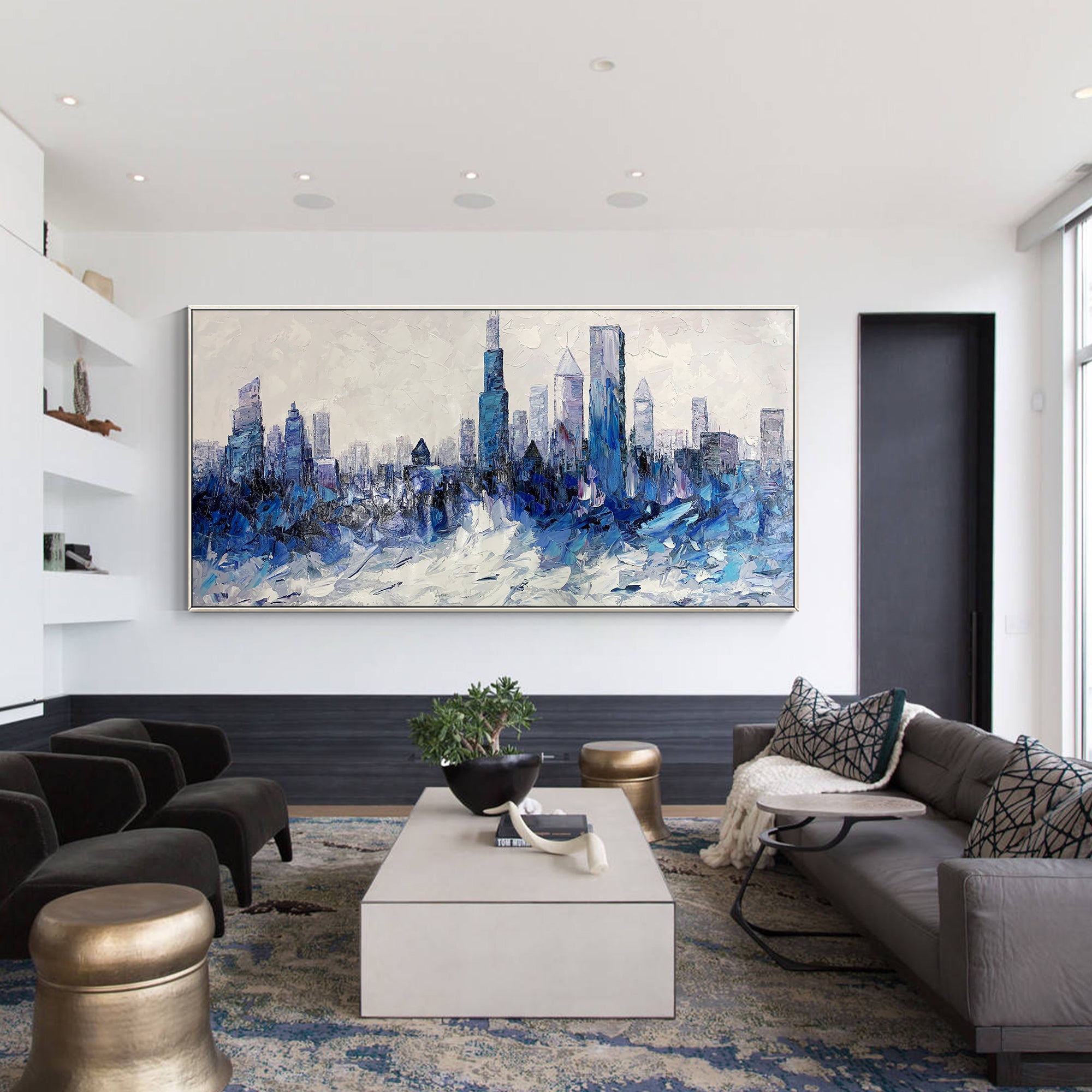 Blue Chicago Skyline oil painting