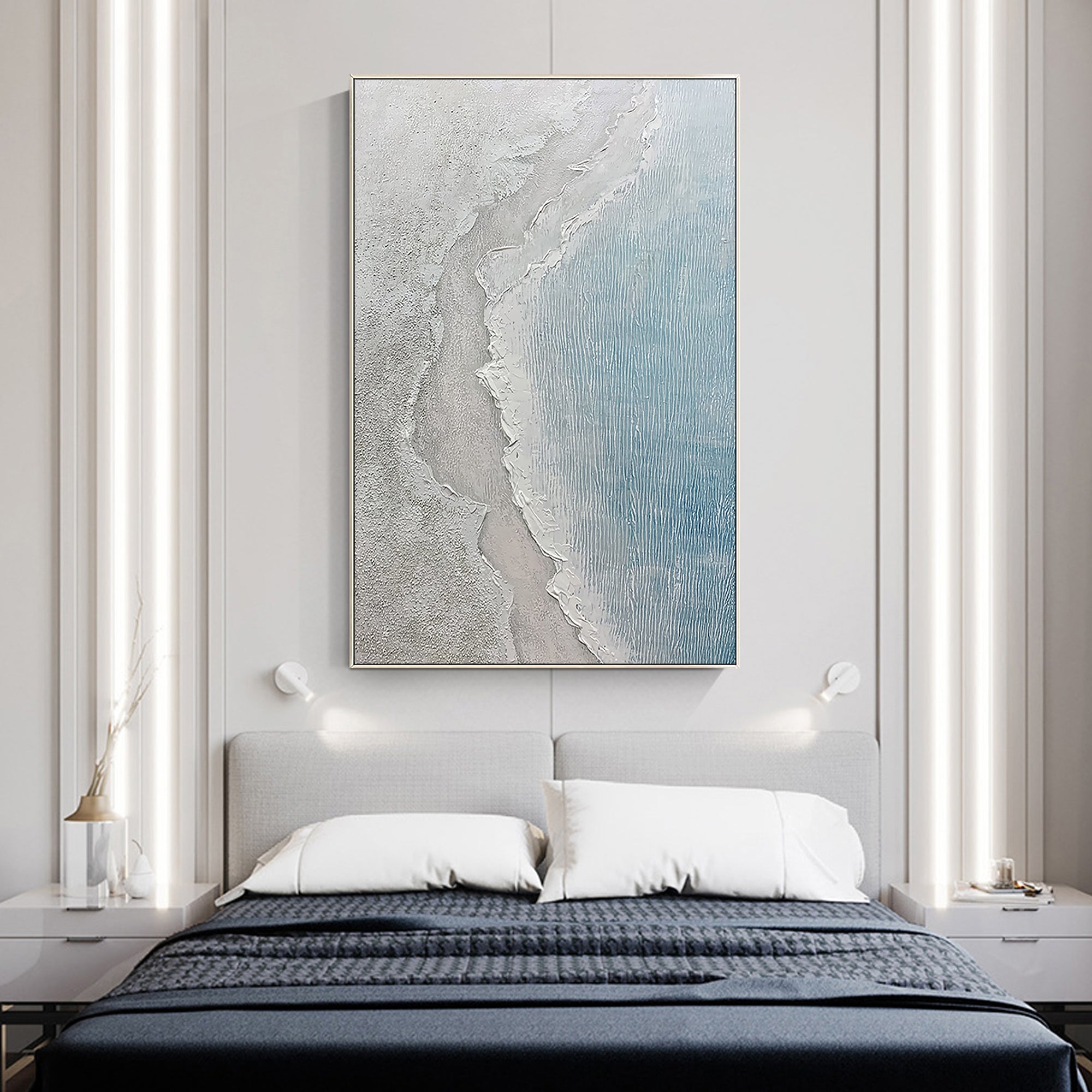 Coastal Beach Painting Large Light Blue Art