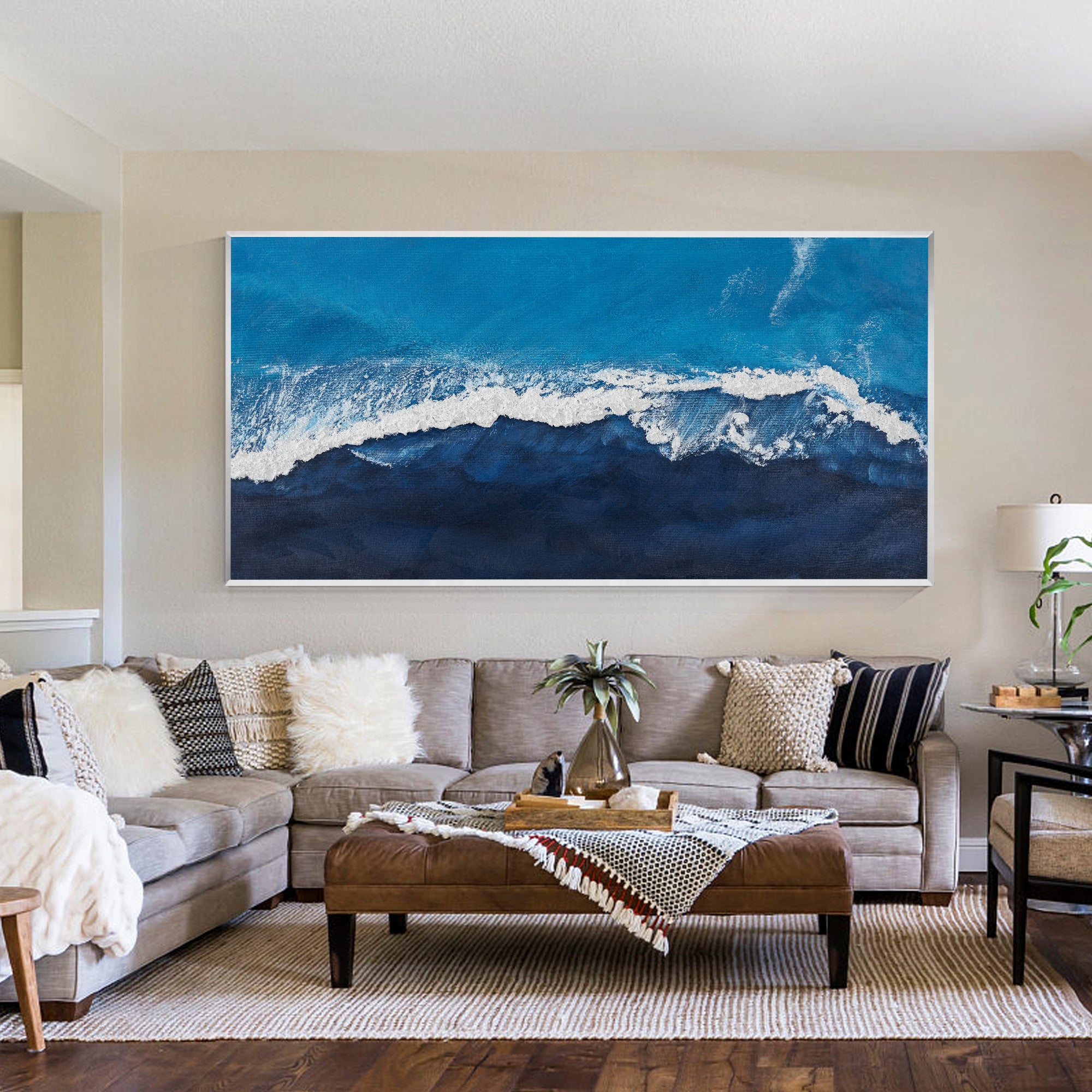 Ocean Painting Navy Blue Wall Art