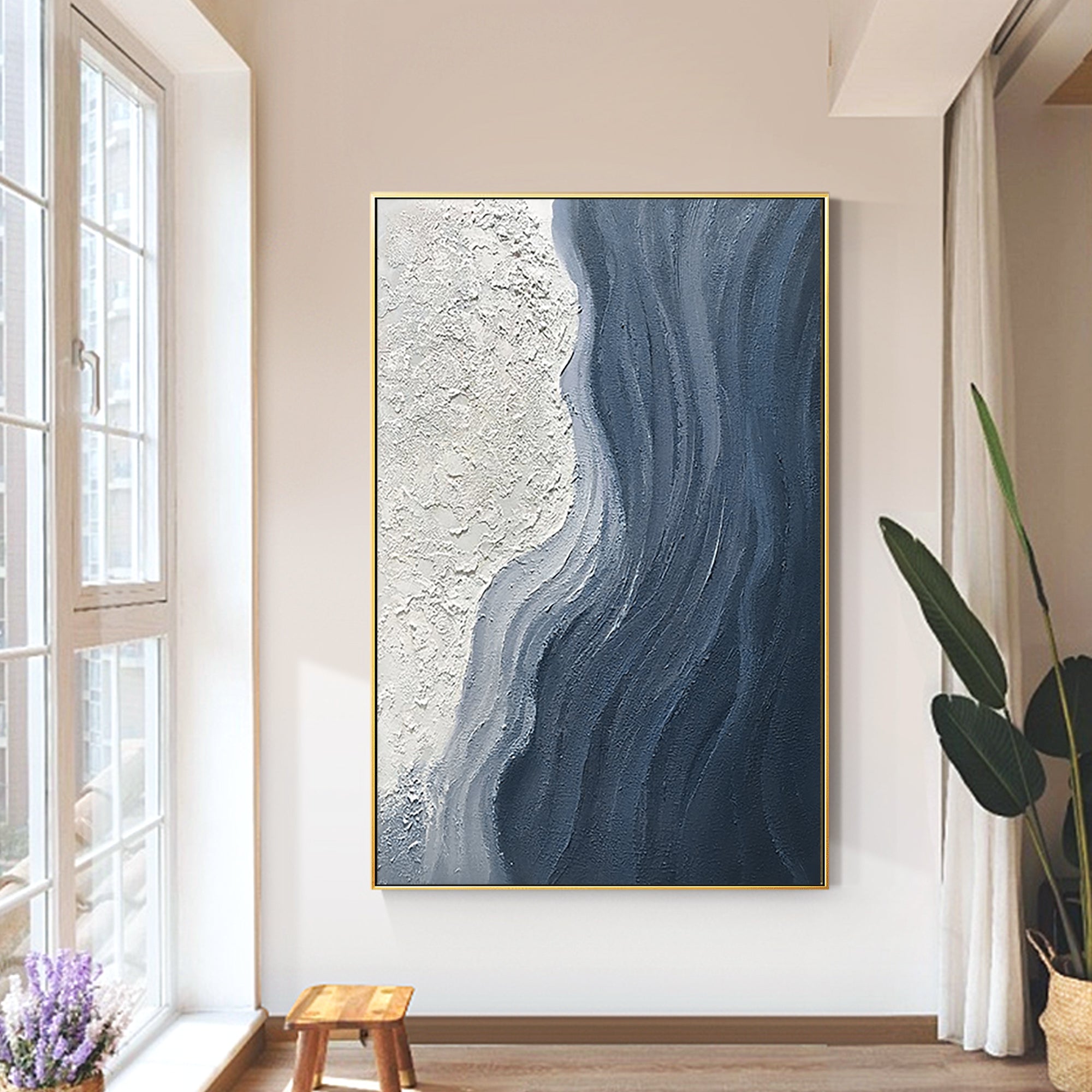 Beach Oil Painting Minimalist Navy blue Art