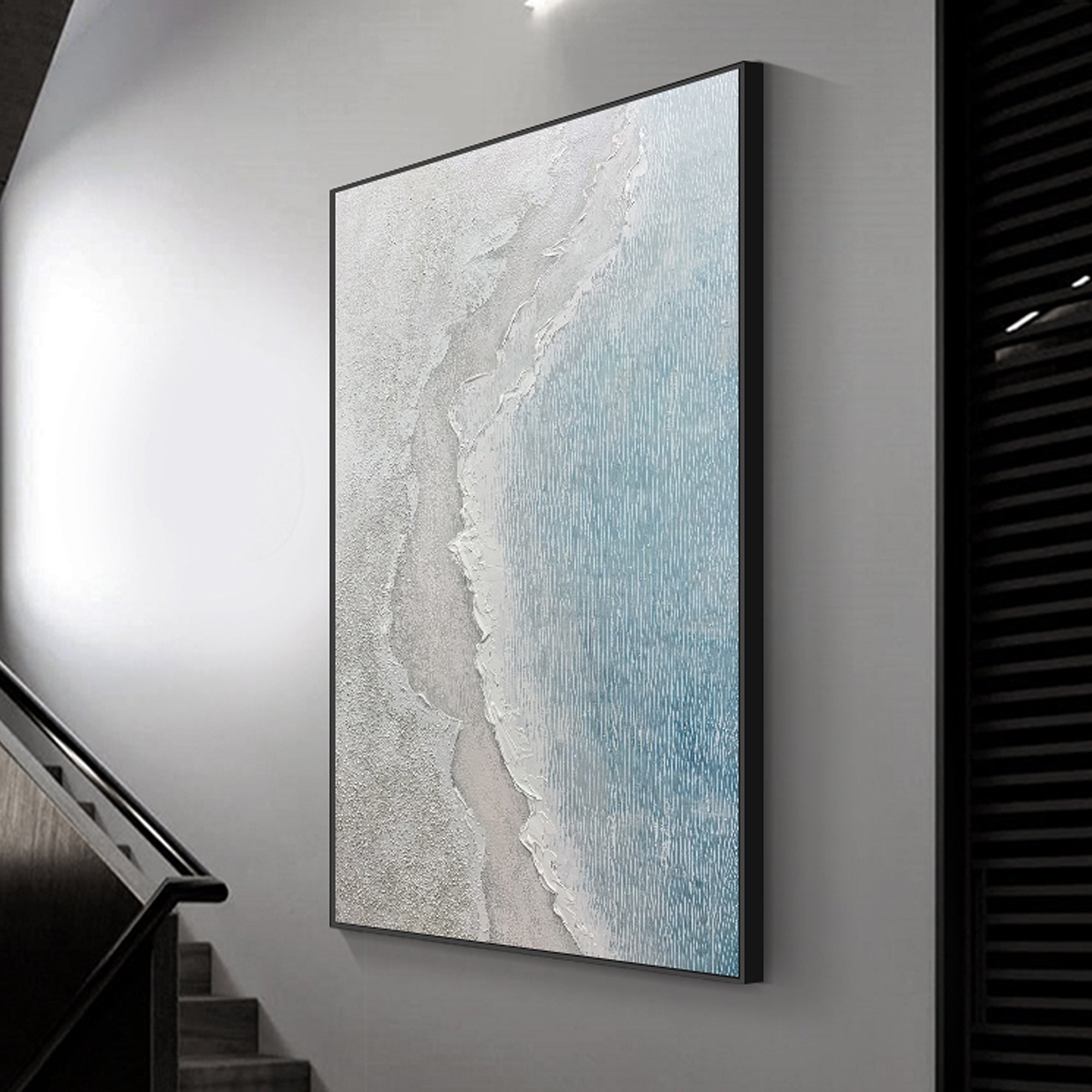 Coastal Beach Painting Large Light Blue Art