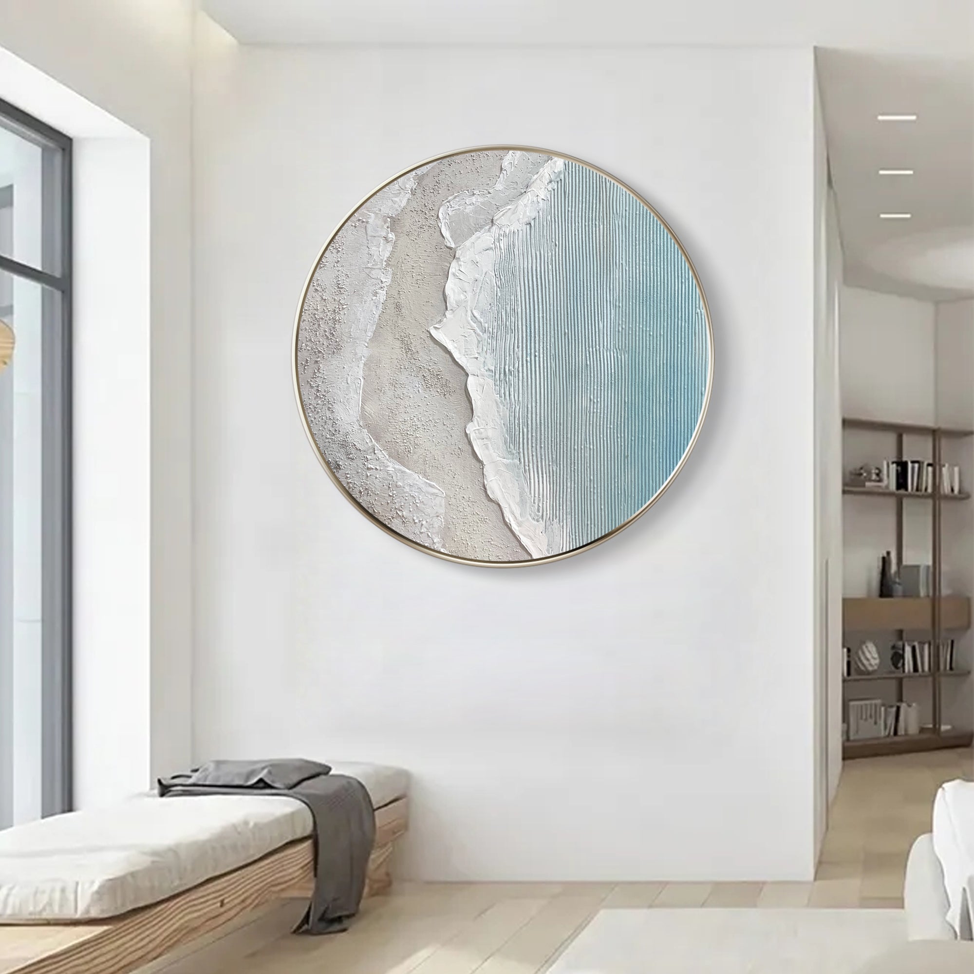 Beach Oil Painting Blue Round Wall art