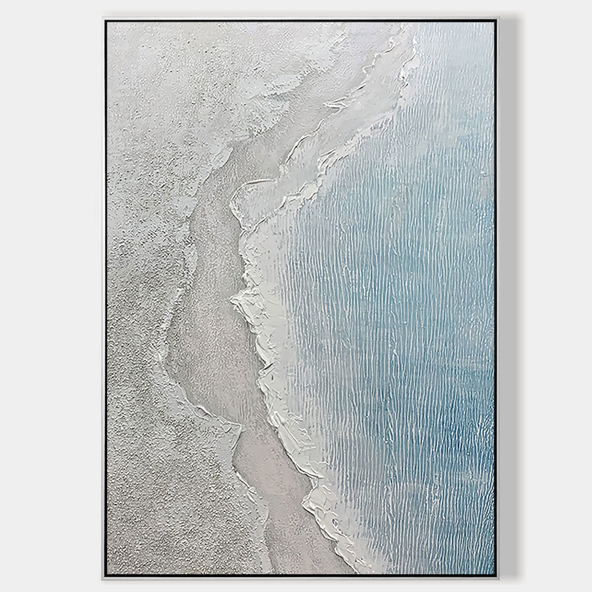 Coastal Beach Painting Large Light Blue Art