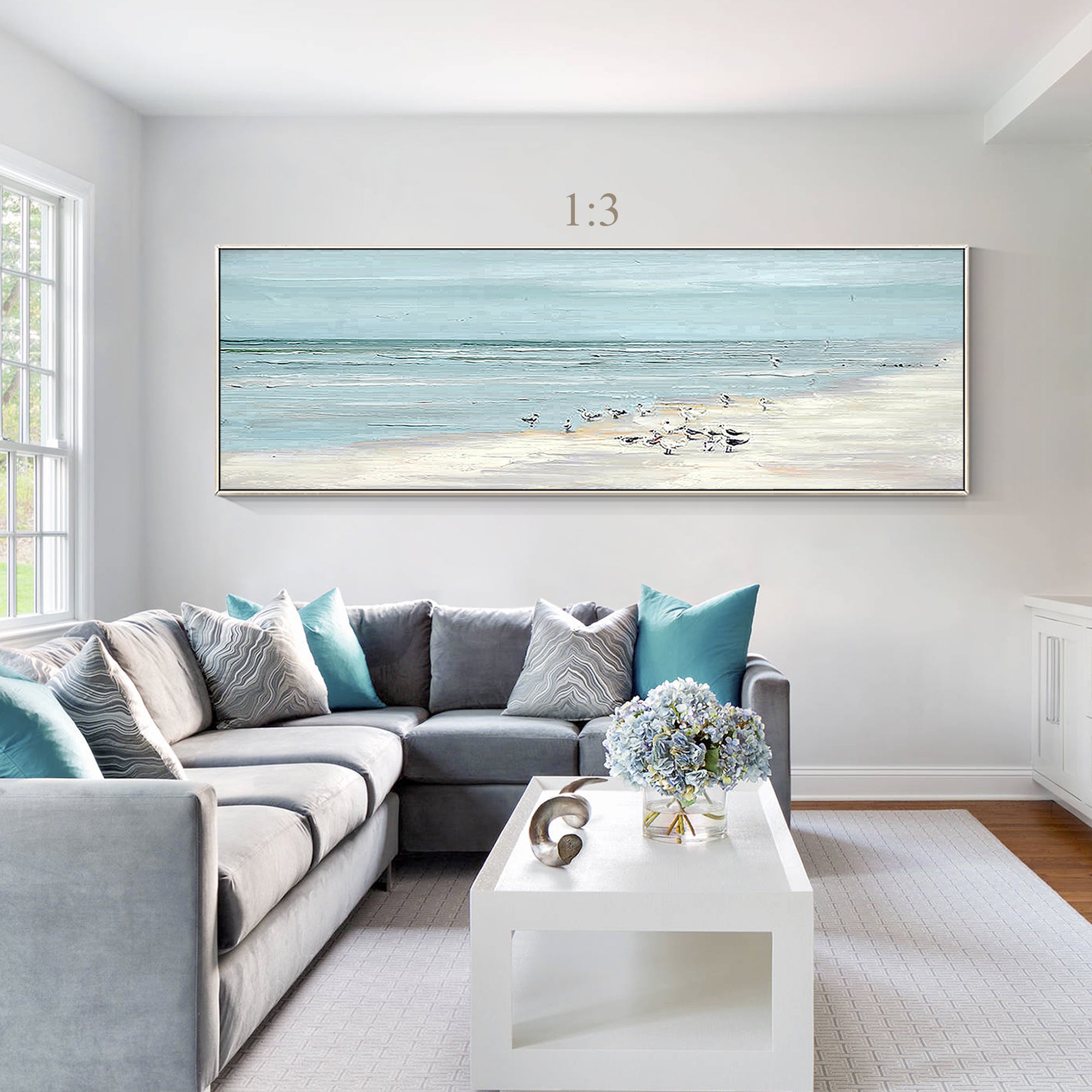 White Beach with birds Sea Oil Painting