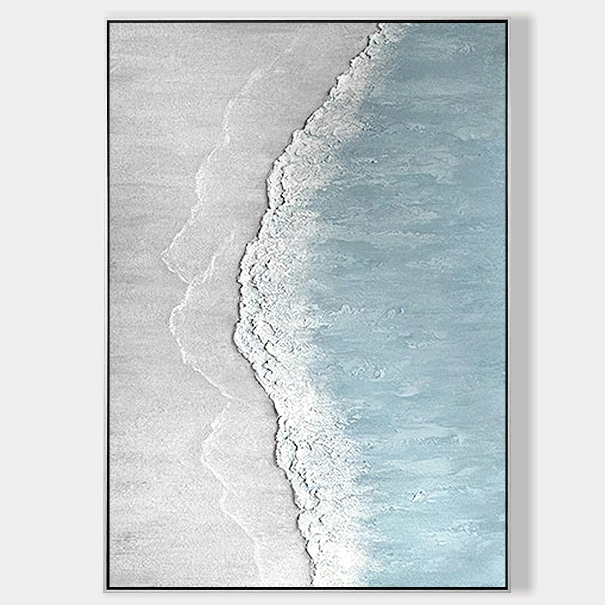 Minimalist White Beach Oil Painting on Canvas